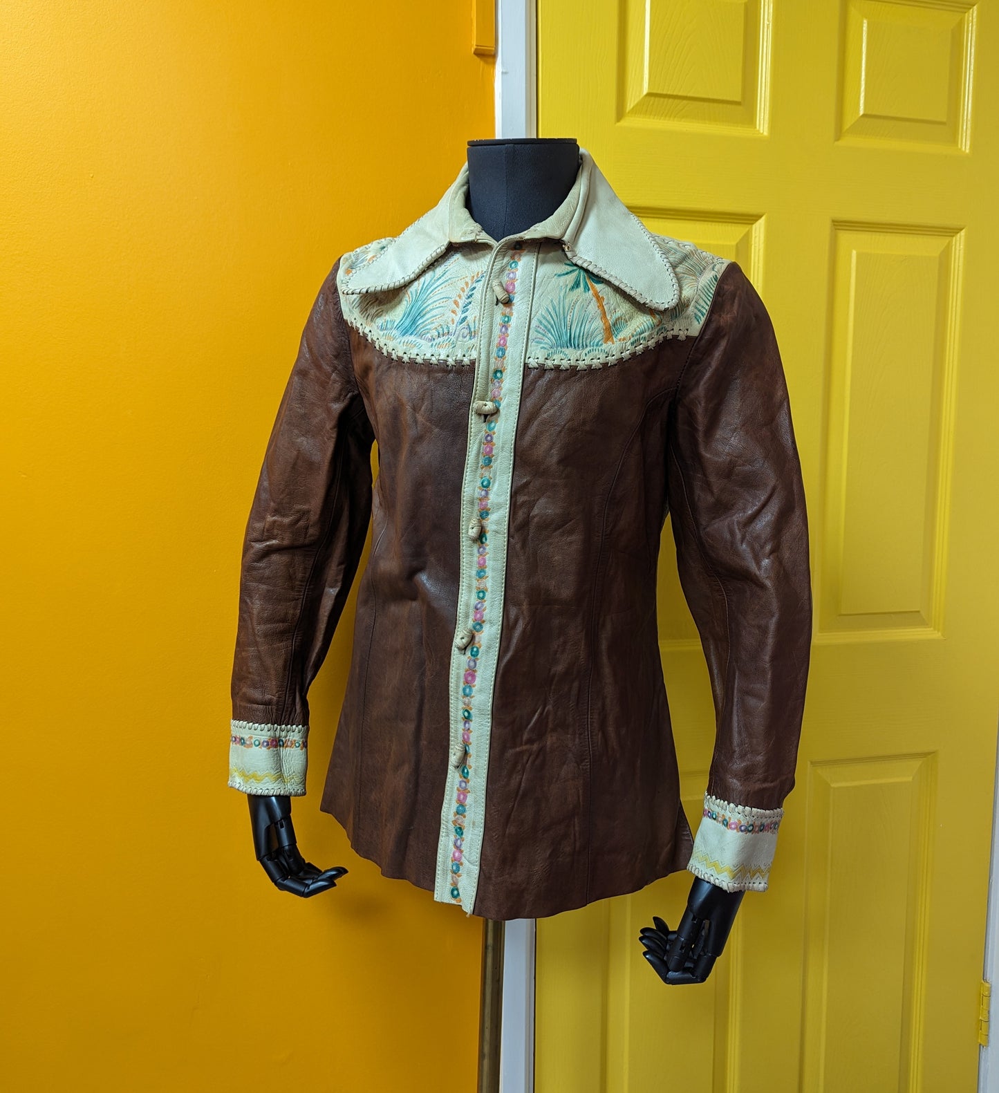 Rare 1970s Char hand painted Mexican leather shirt