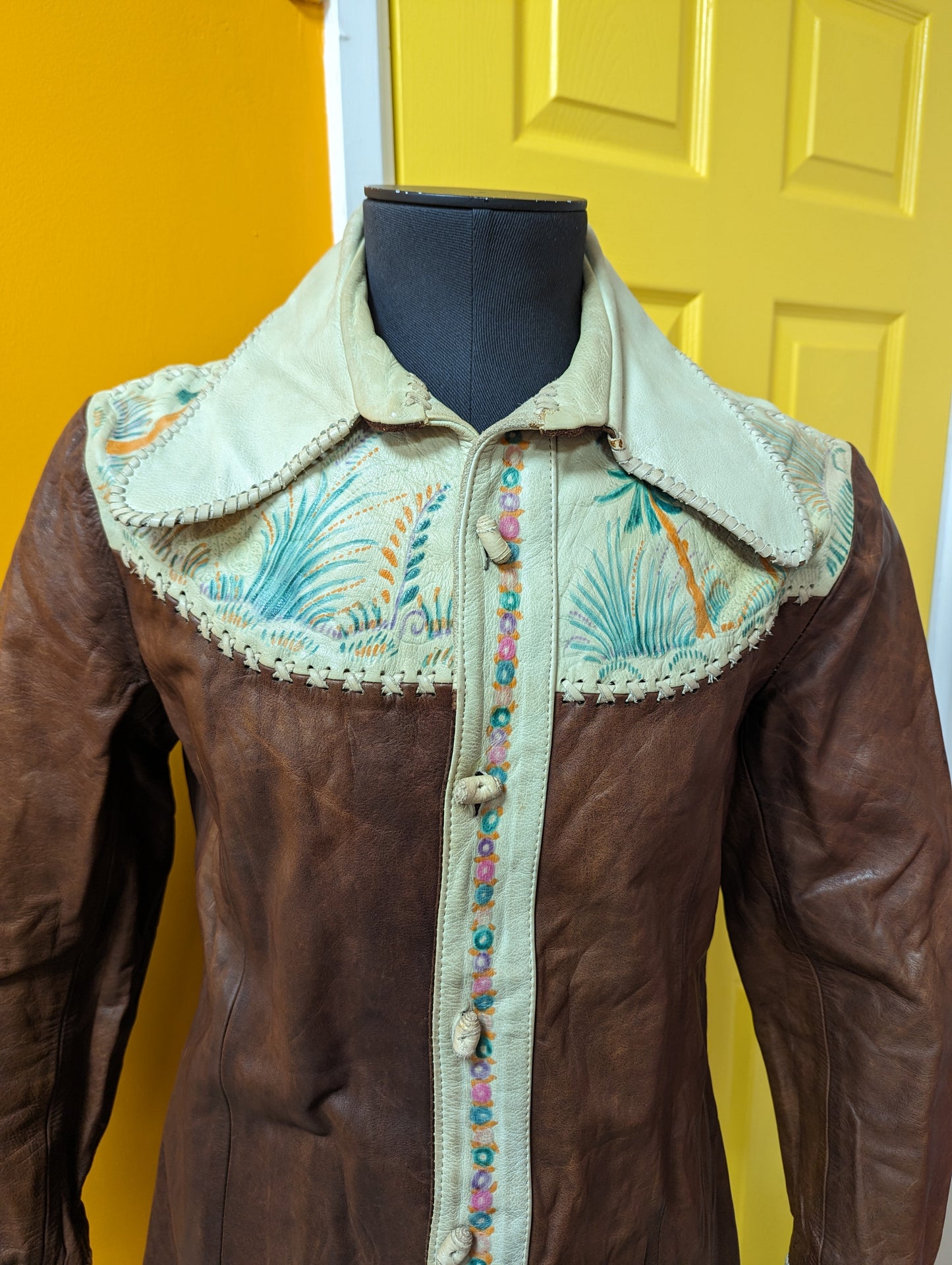 Rare 1970s Char hand painted Mexican leather shirt