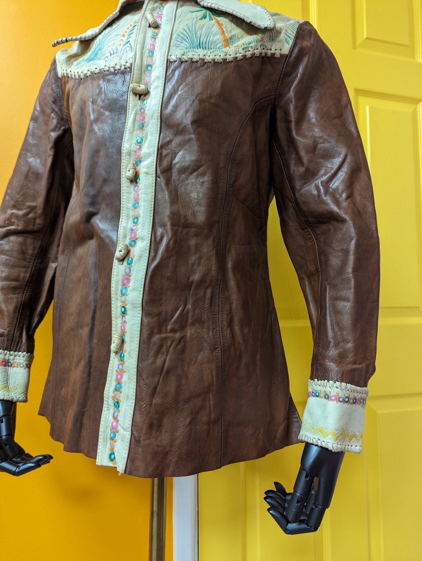 Rare 1970s Char hand painted Mexican leather shirt