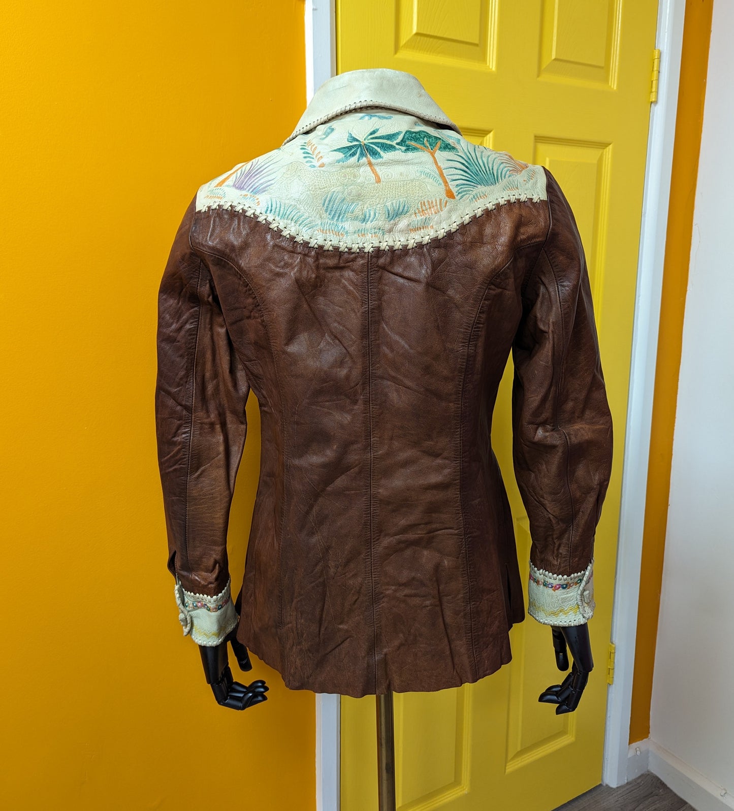 Rare 1970s Char hand painted Mexican leather shirt