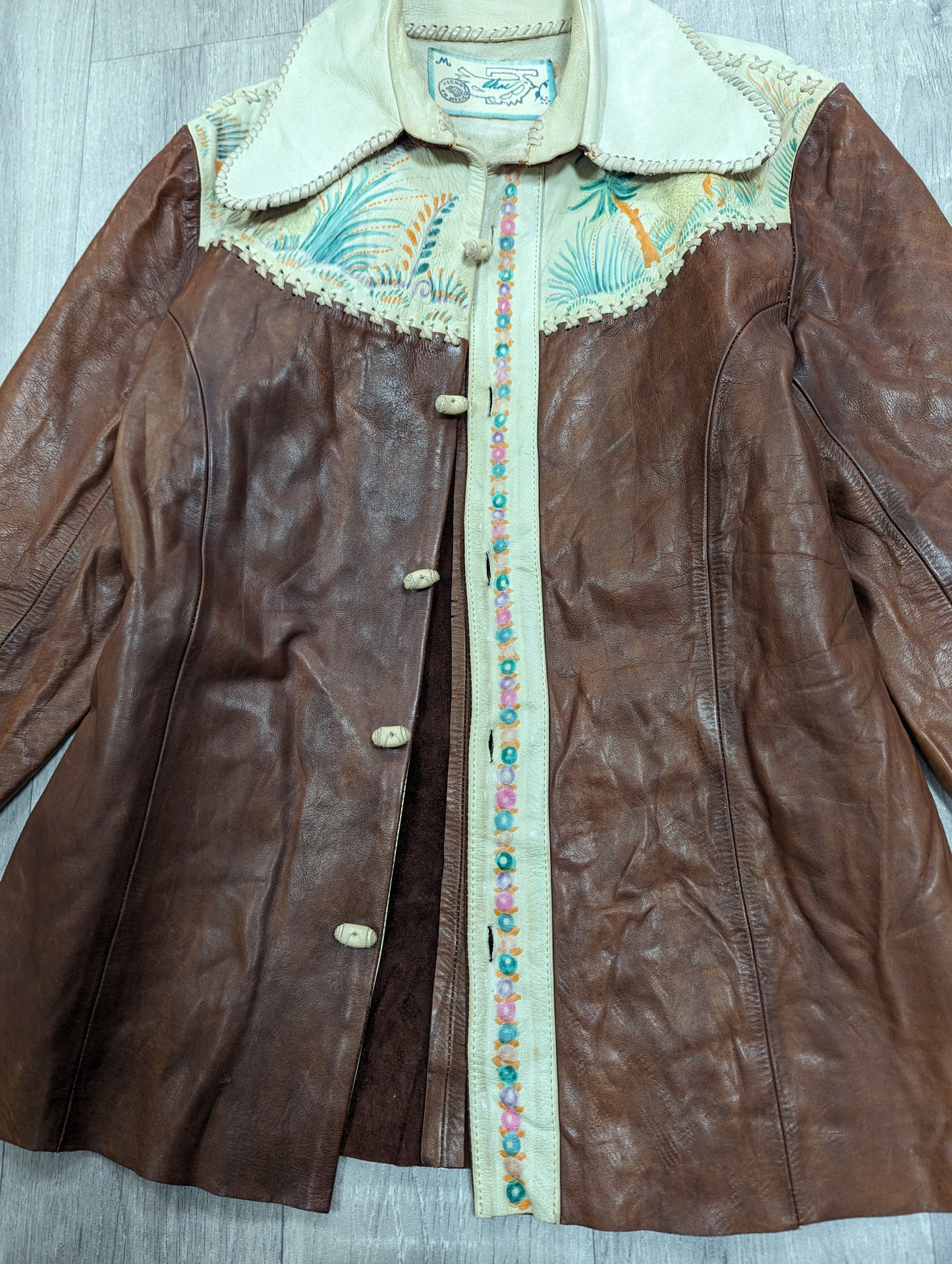 Rare 1970s Char hand painted Mexican leather shirt