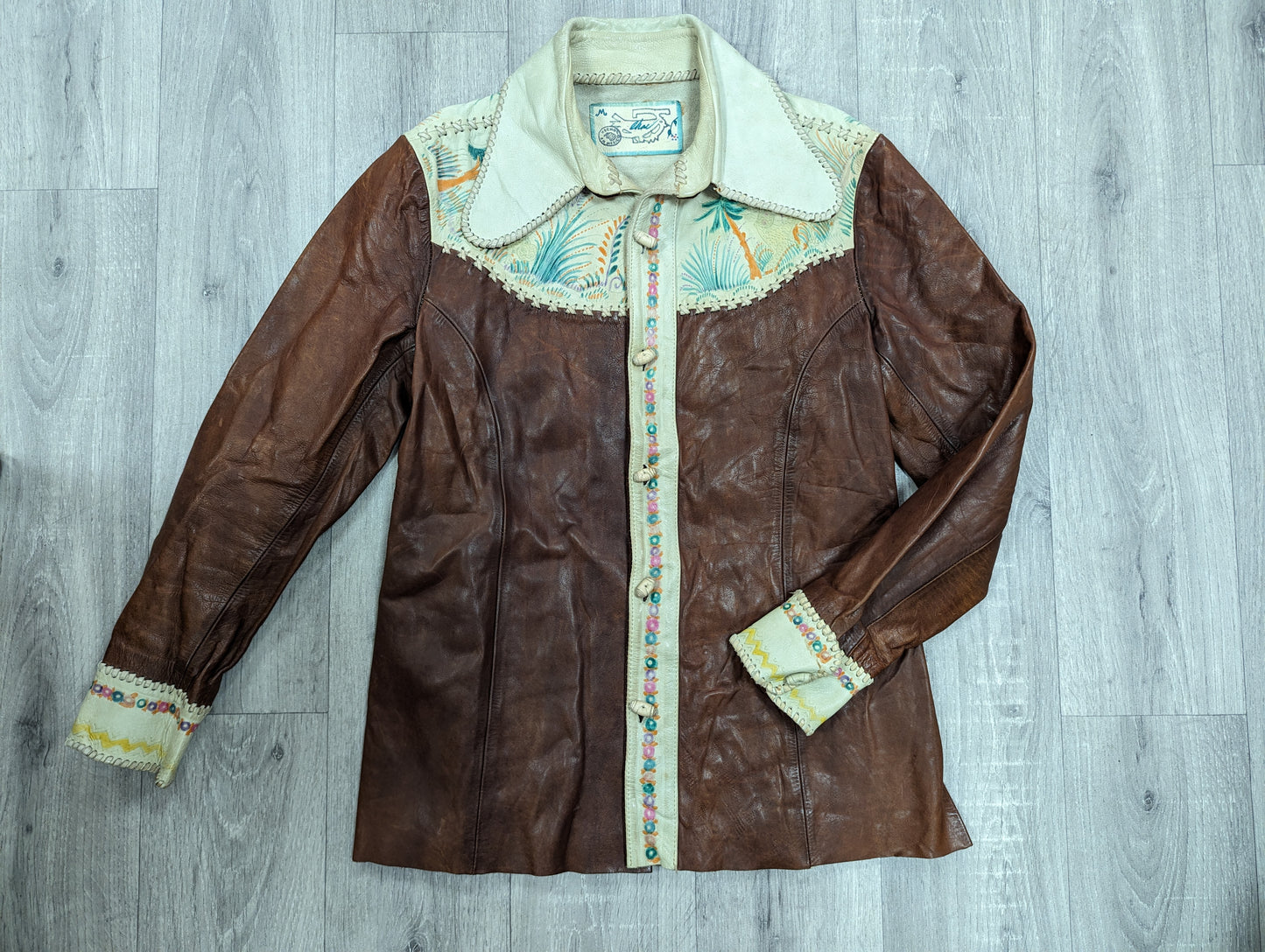 Rare 1970s Char hand painted Mexican leather shirt