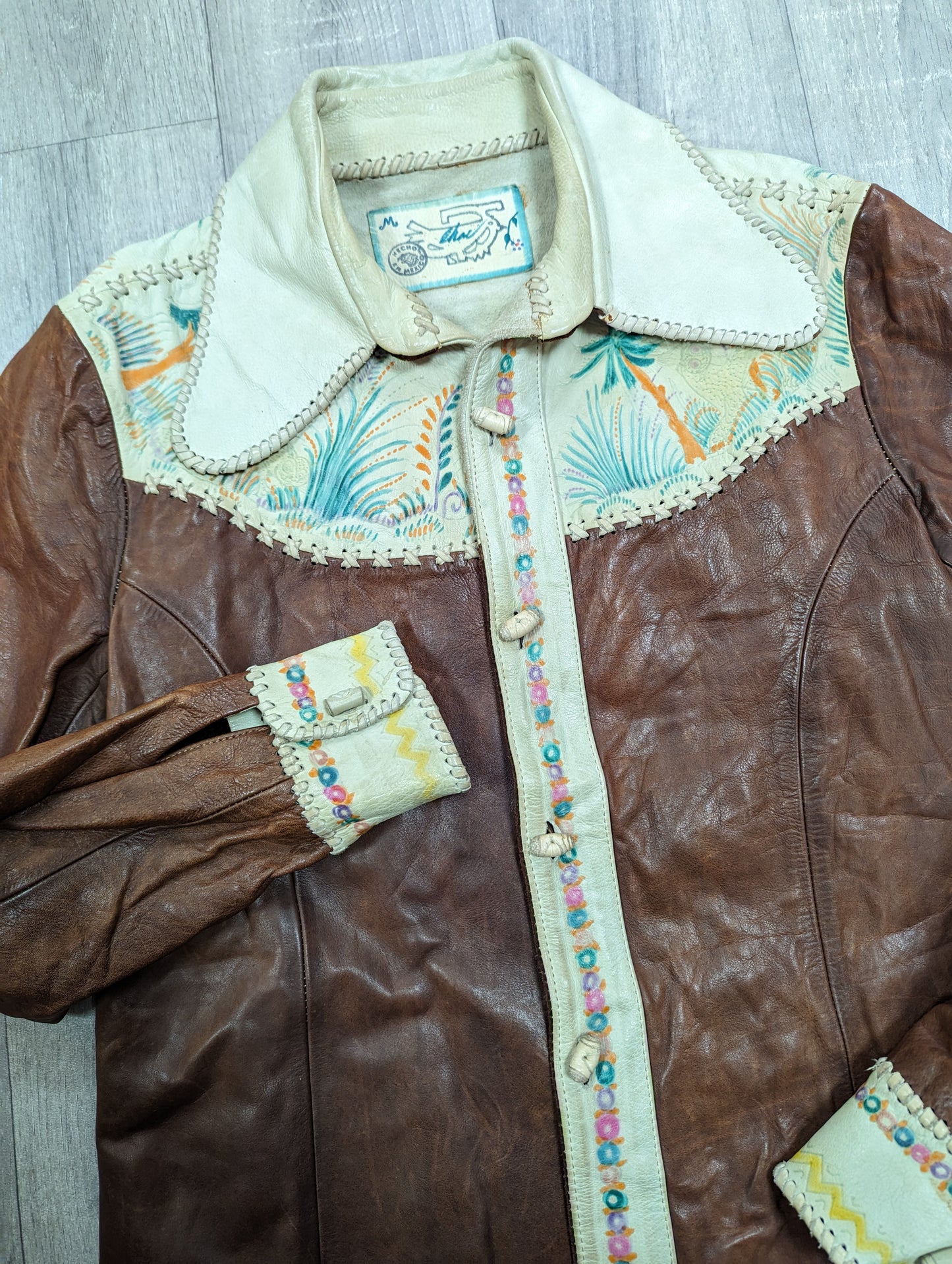 Rare 1970s Char hand painted Mexican leather shirt