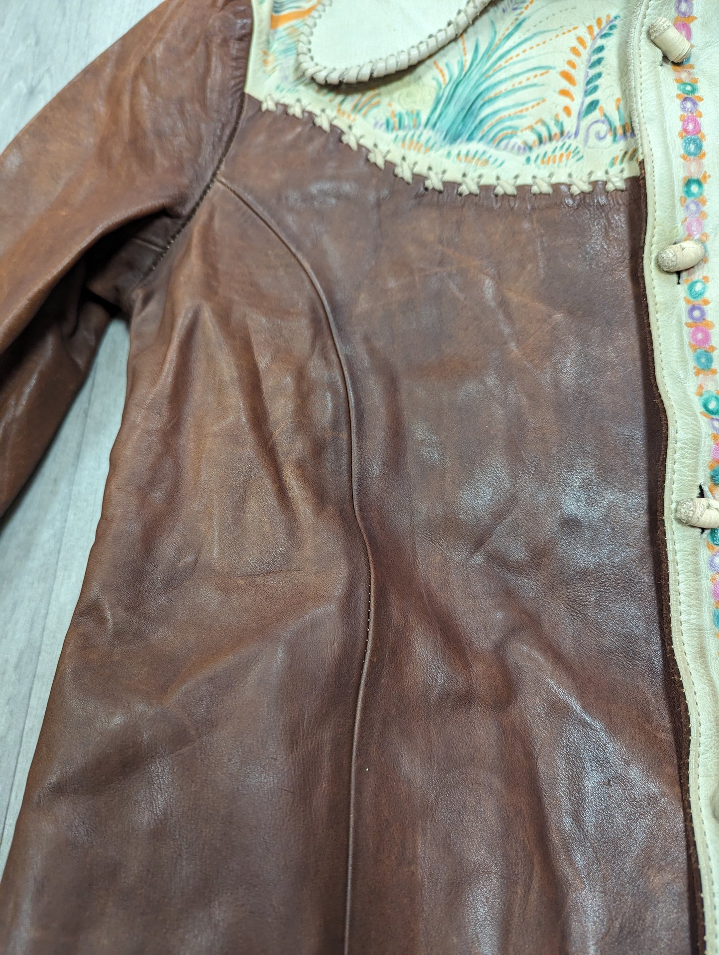 Rare 1970s Char hand painted Mexican leather shirt