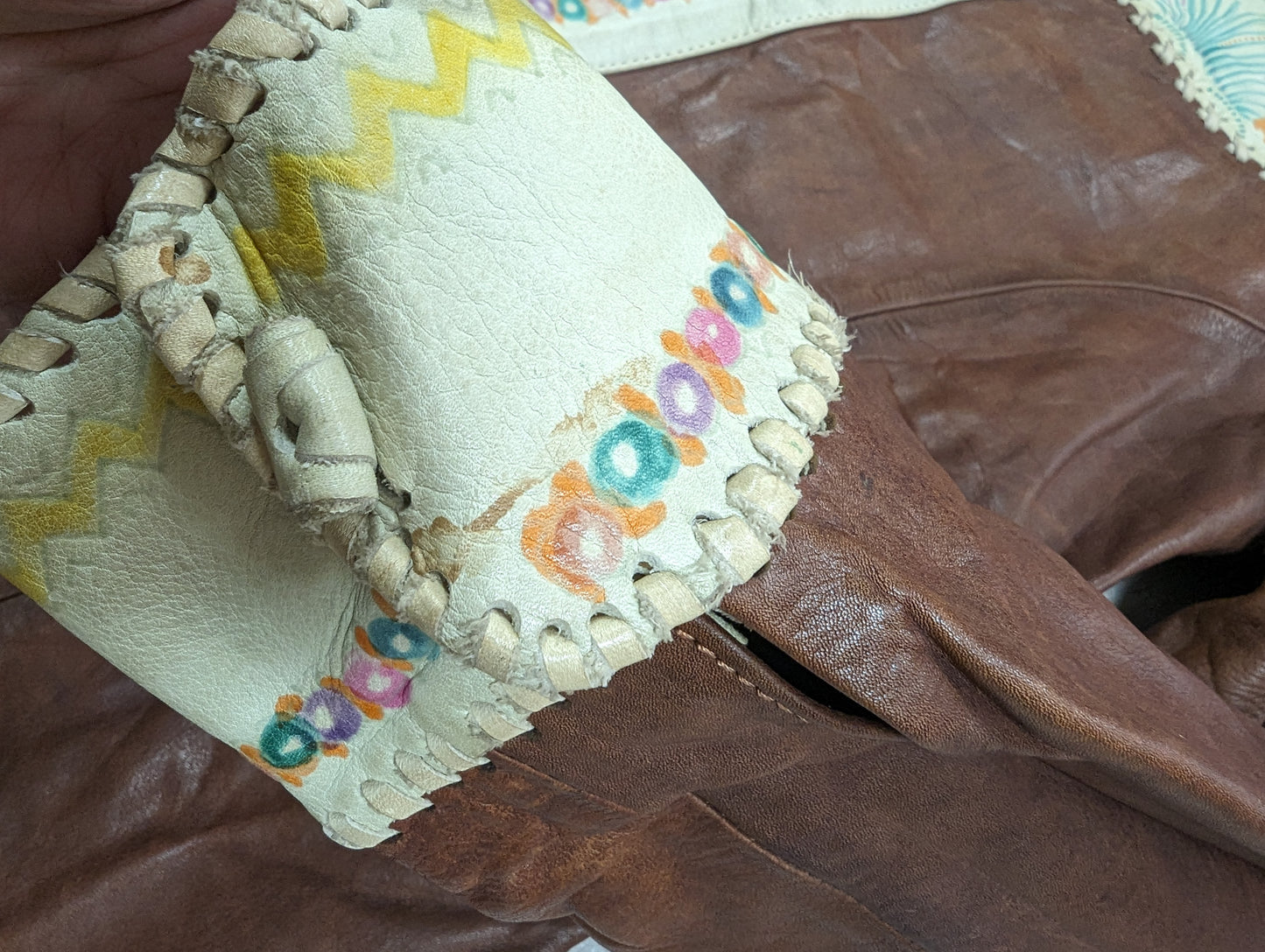 Rare 1970s Char hand painted Mexican leather shirt