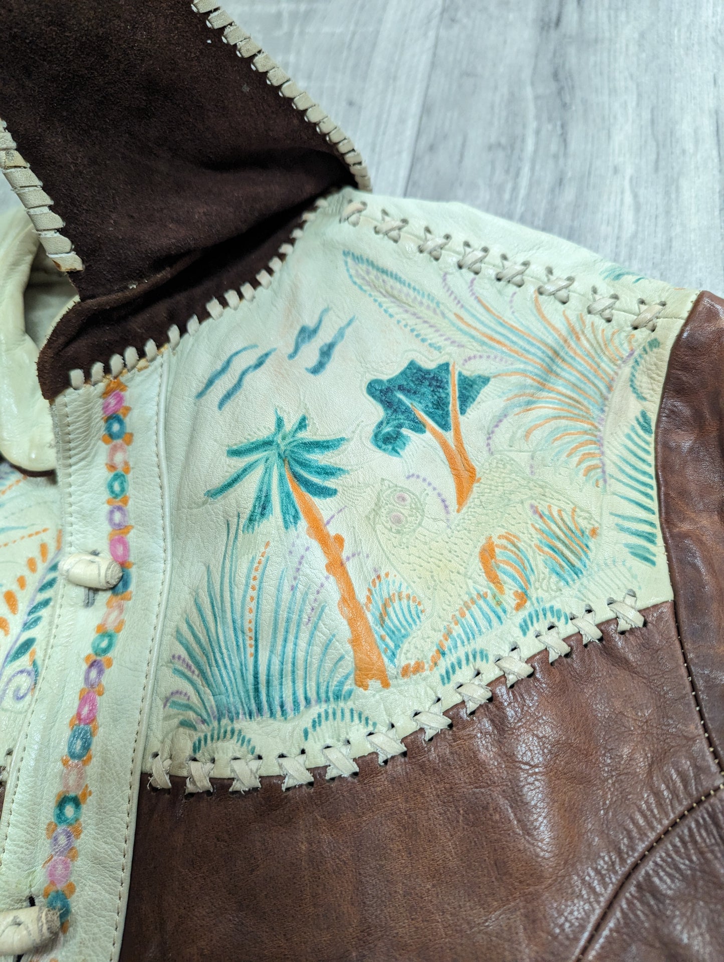 Rare 1970s Char hand painted Mexican leather shirt