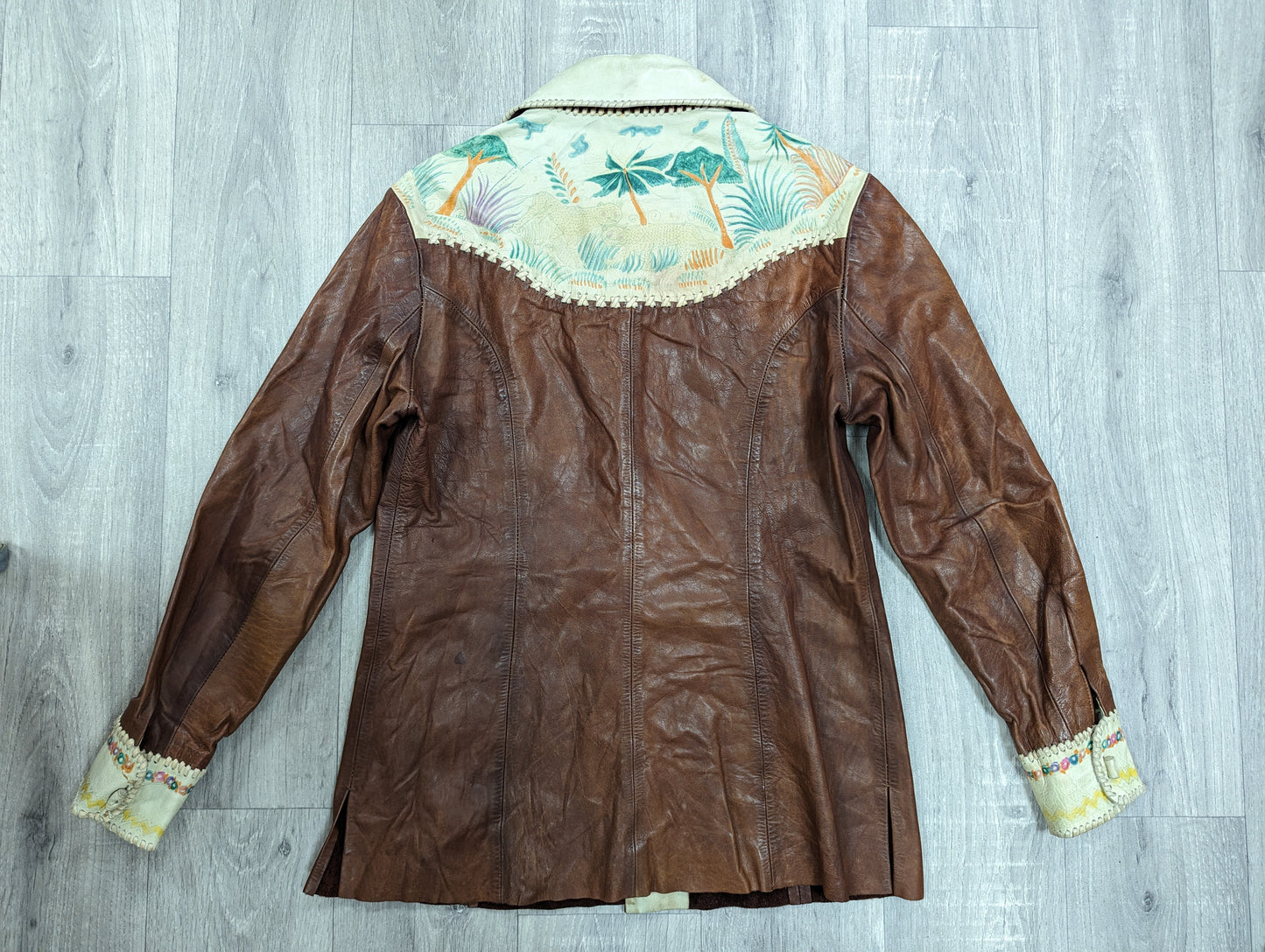 Rare 1970s Char hand painted Mexican leather shirt