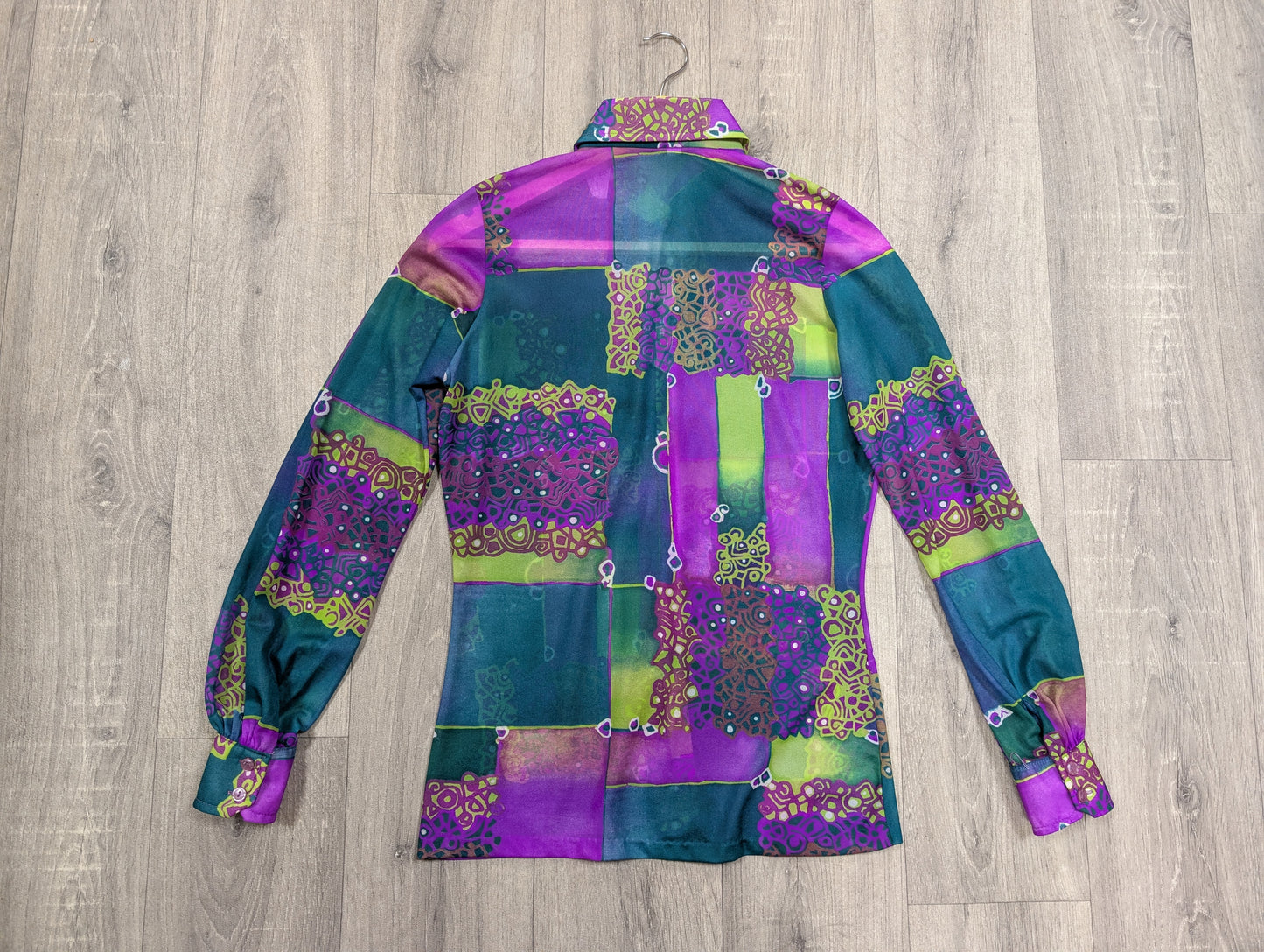1970s purple/green psychedelic Jersey Masters shirt - Size 6/8