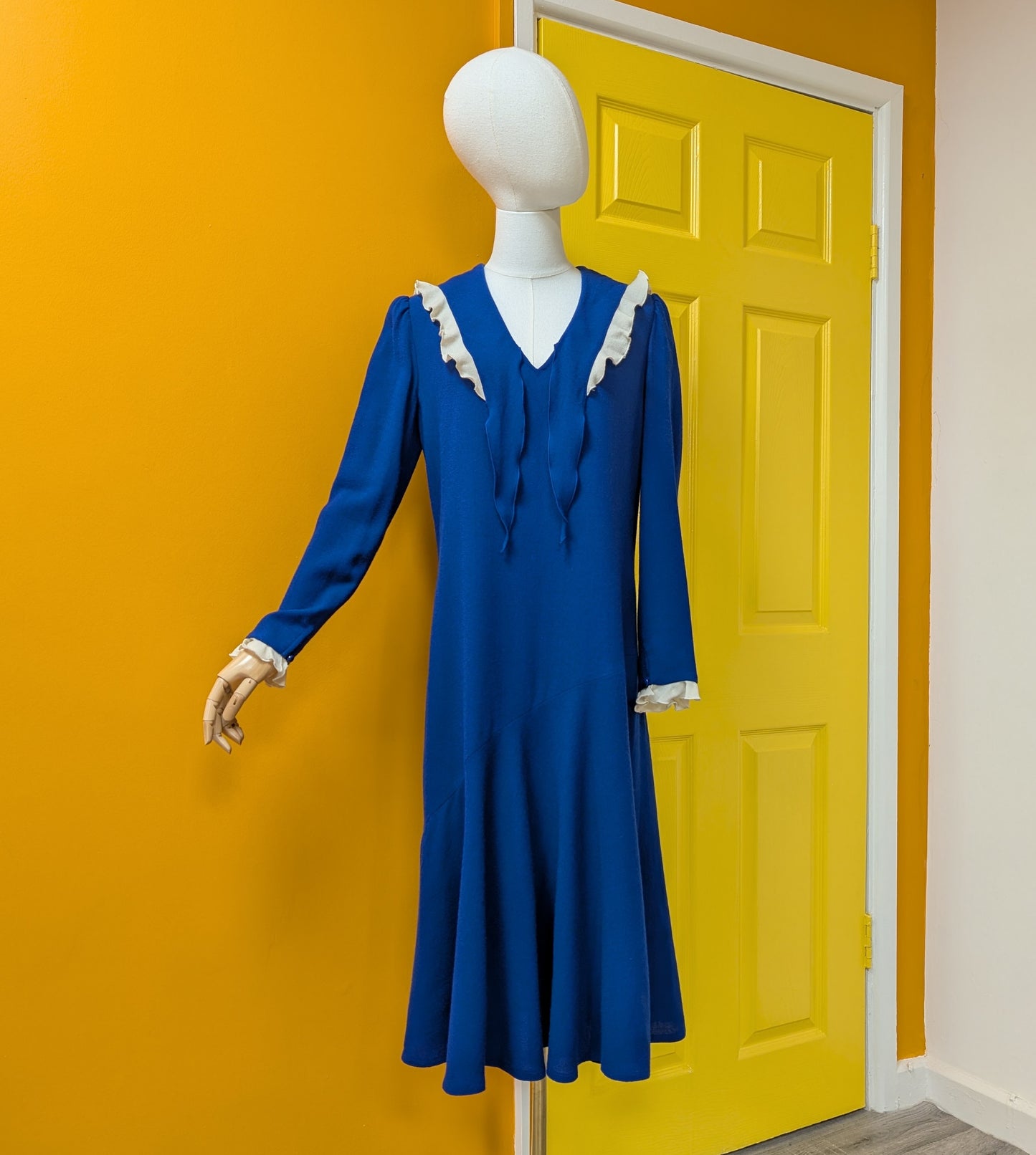 70s/80s Peter Barron blue pure wool dress - 12