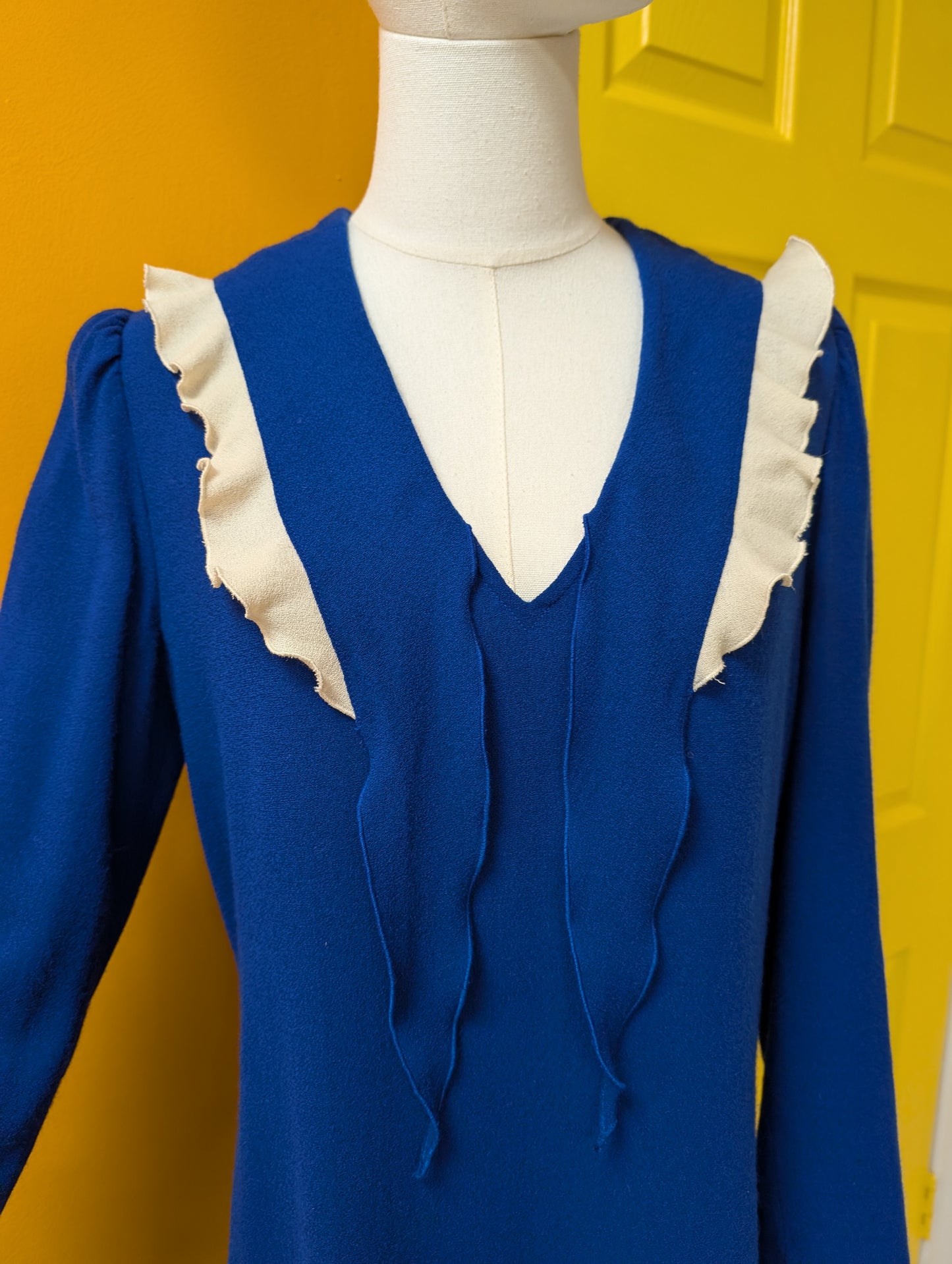 70s/80s Peter Barron blue pure wool dress - 12