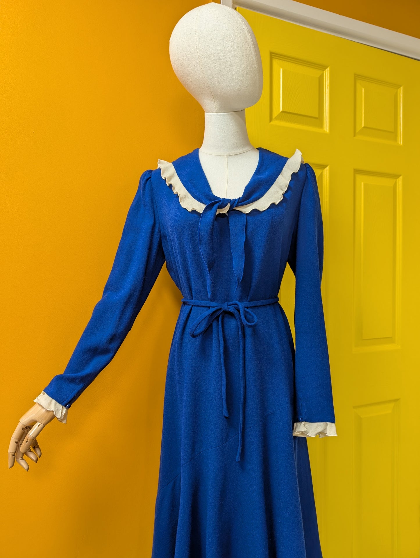 70s/80s Peter Barron blue pure wool dress - 12