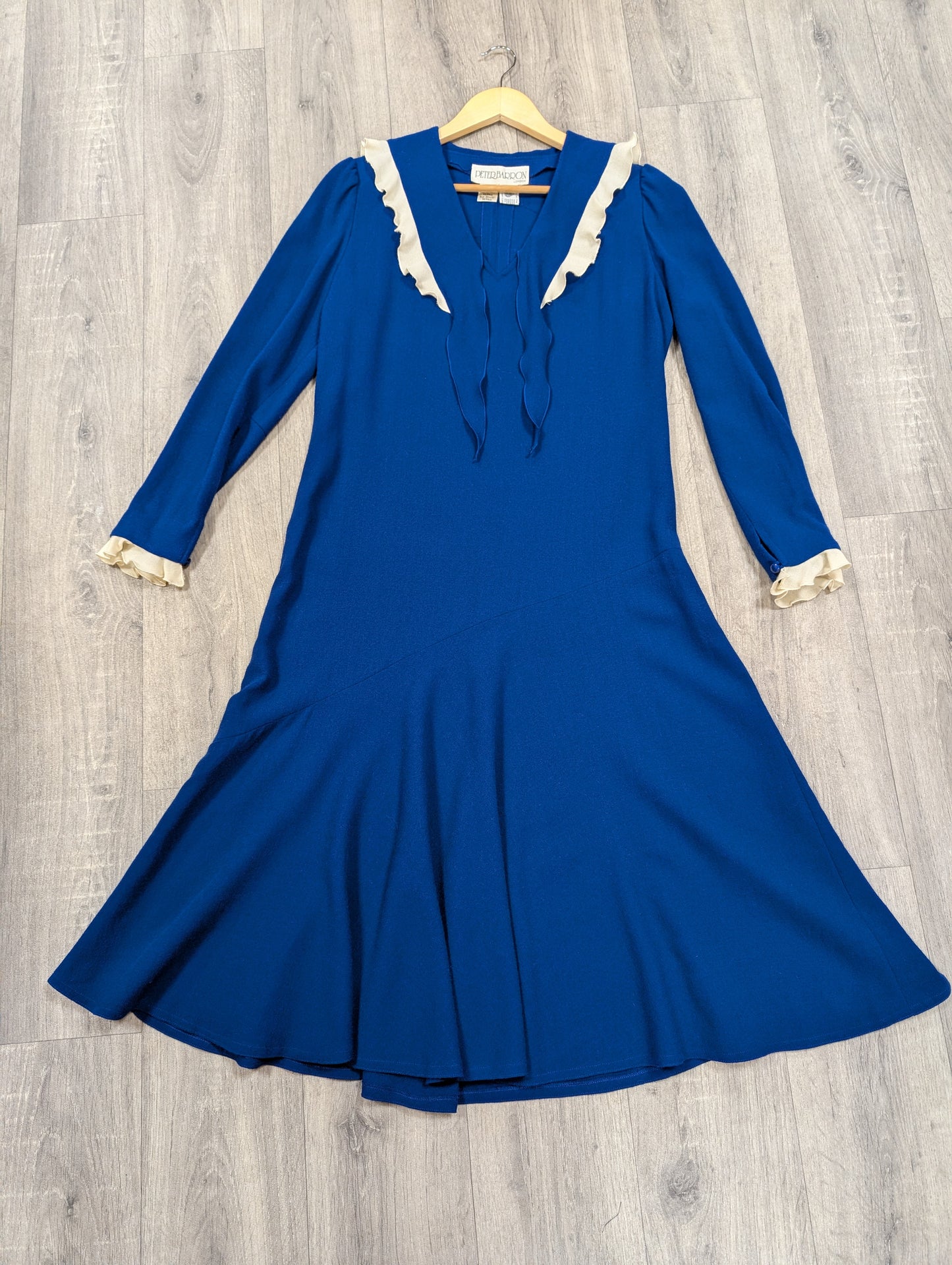 70s/80s Peter Barron blue pure wool dress - 12