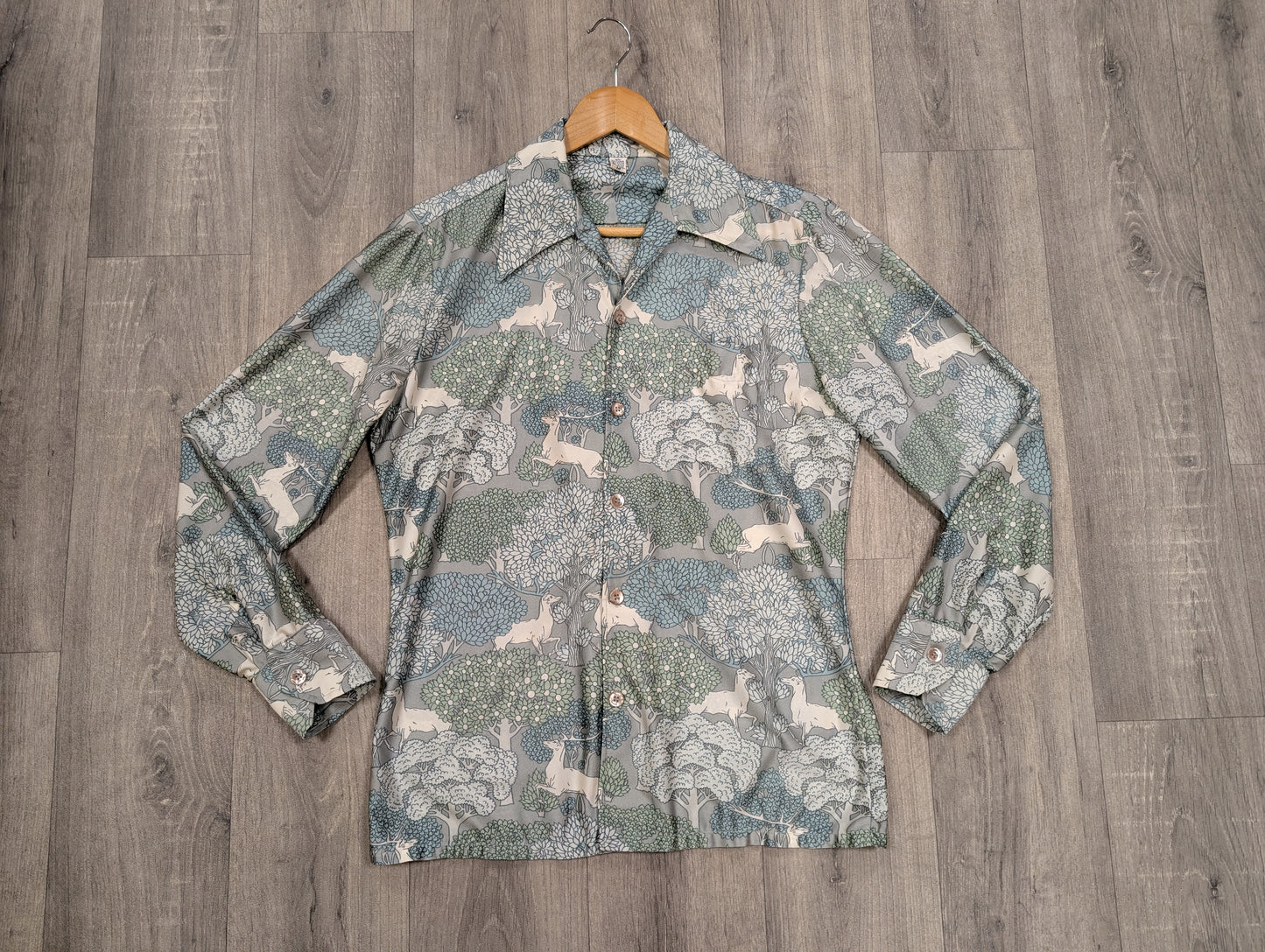 1970s novelty deer/tree print shirt