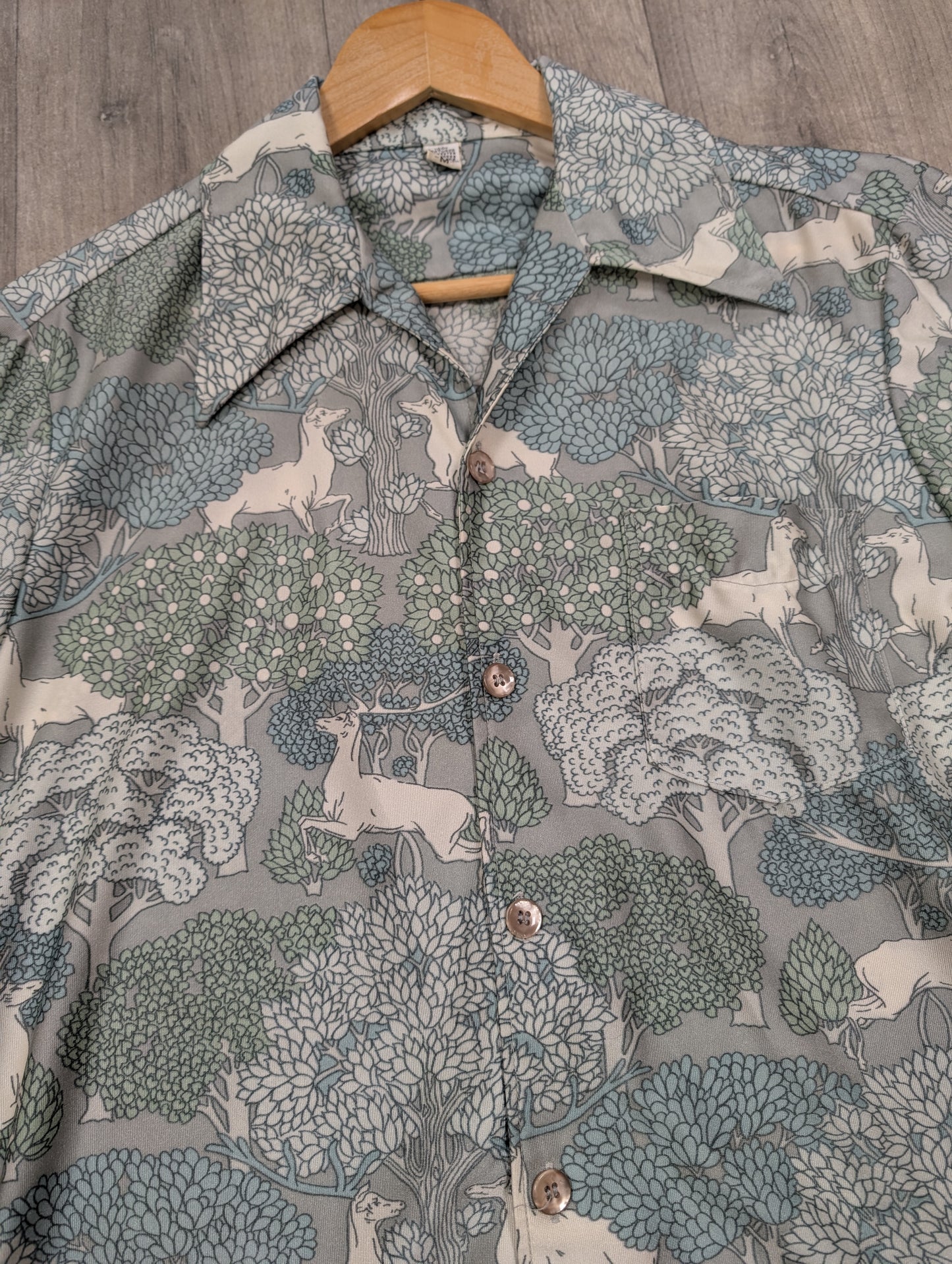 1970s novelty deer/tree print shirt