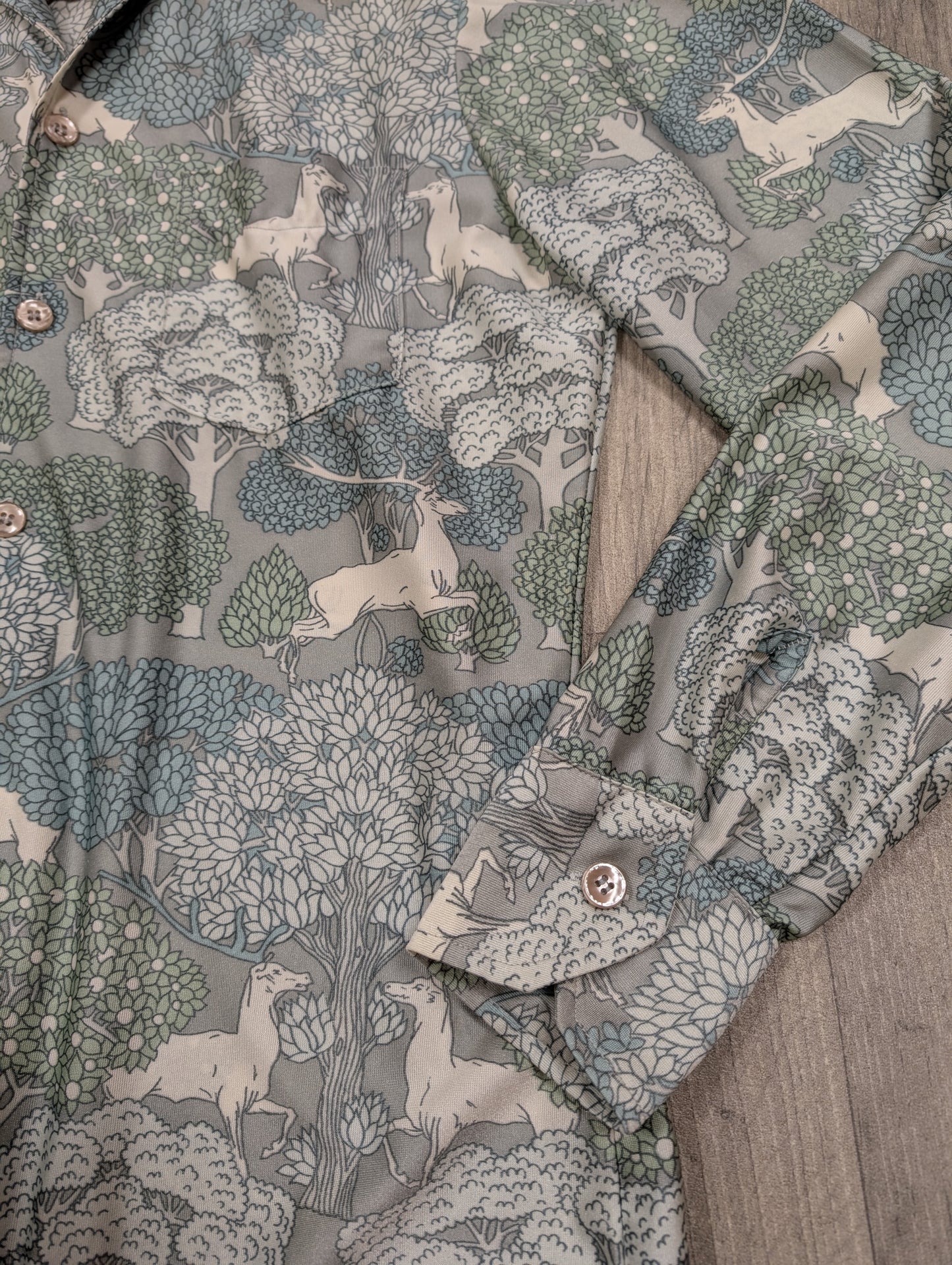 1970s novelty deer/tree print shirt