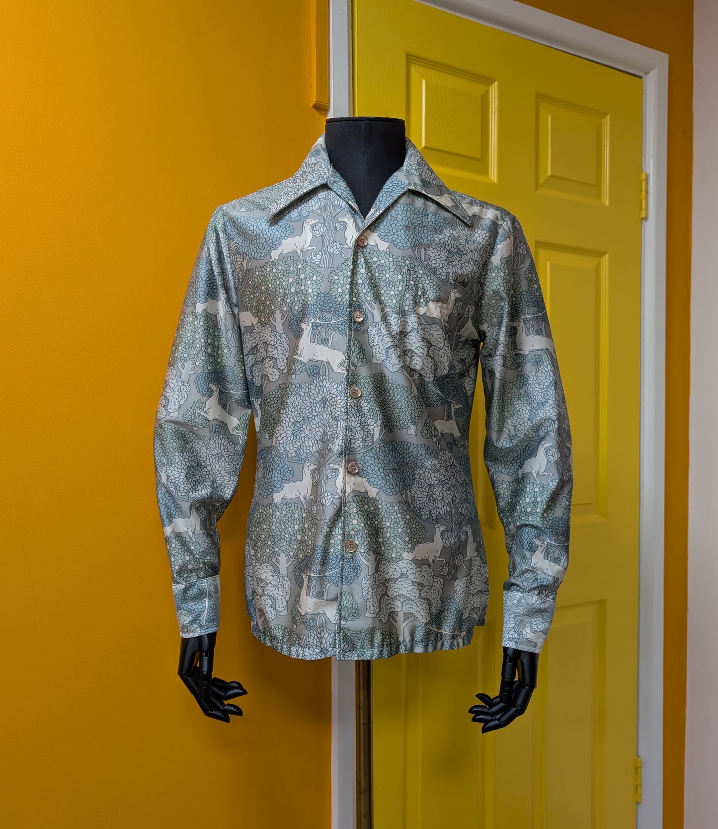 1970s novelty deer/tree print shirt