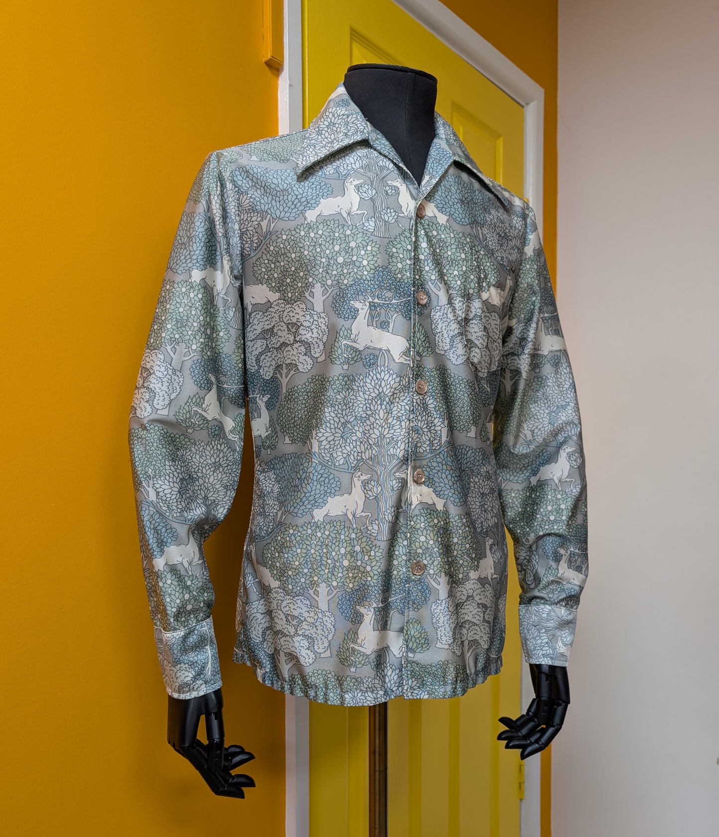 1970s novelty deer/tree print shirt
