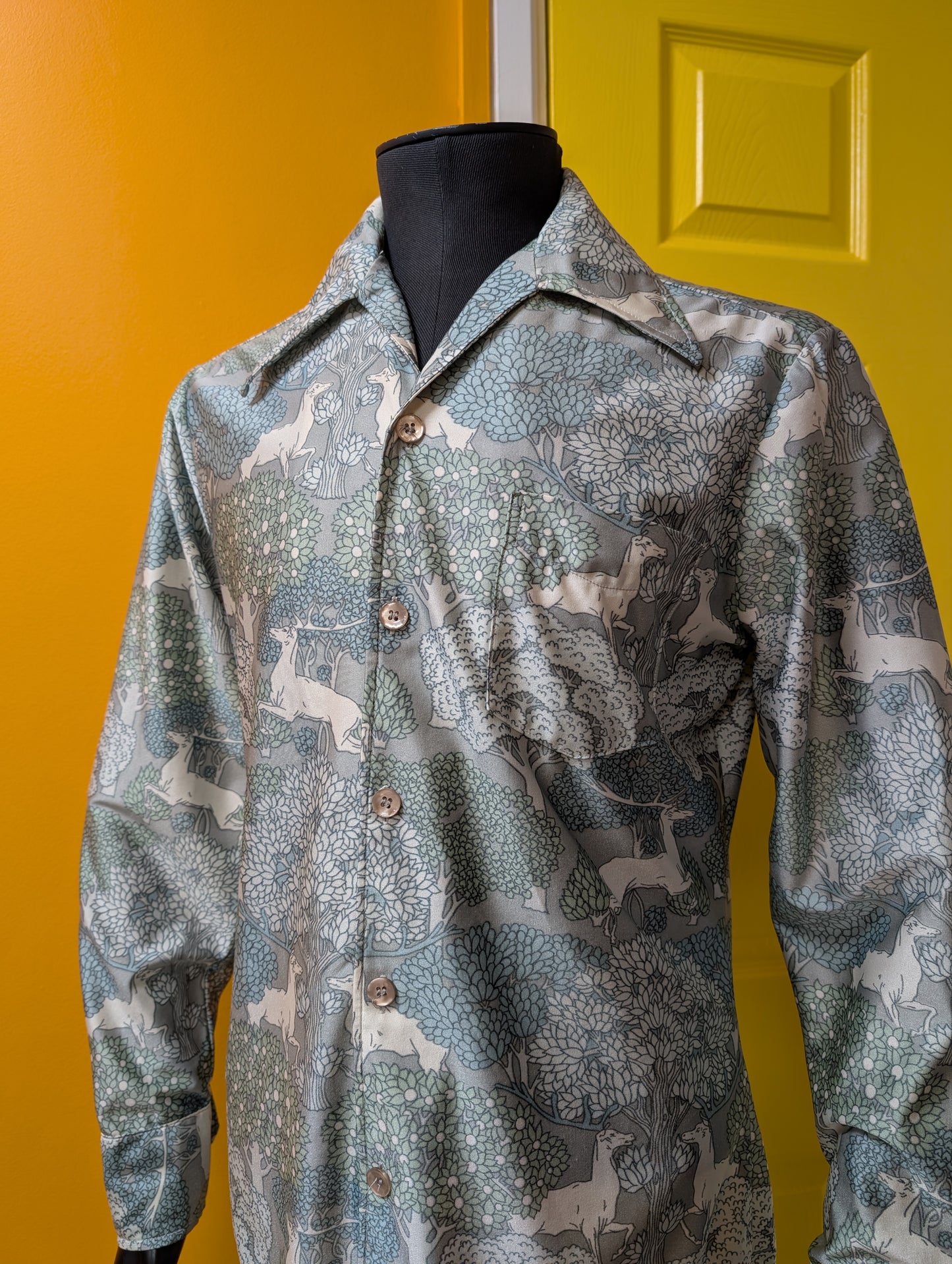 1970s novelty deer/tree print shirt
