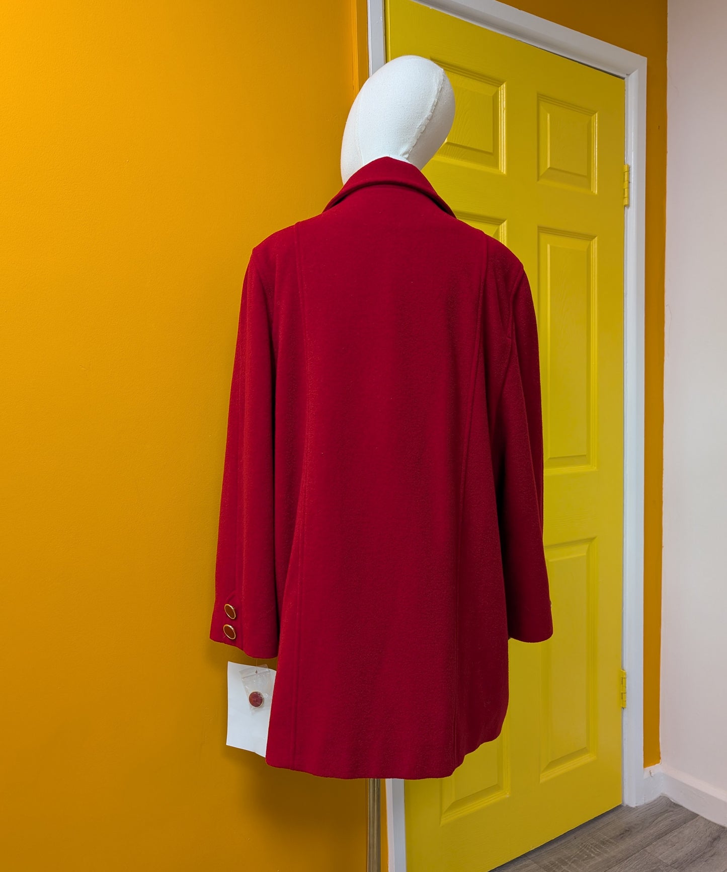 Deadstock 1980s David Barry red wool and cashmere coat - XL