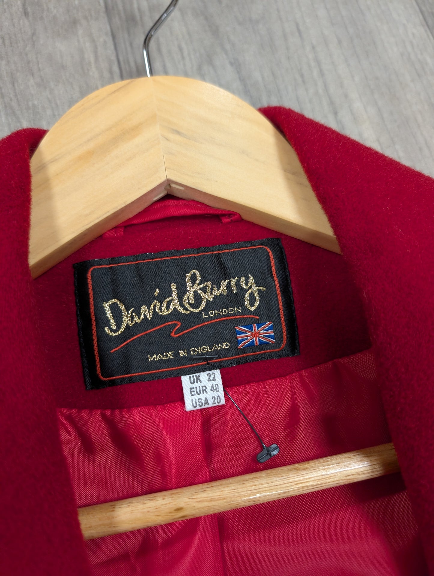 Deadstock 1980s David Barry red wool and cashmere coat - XL