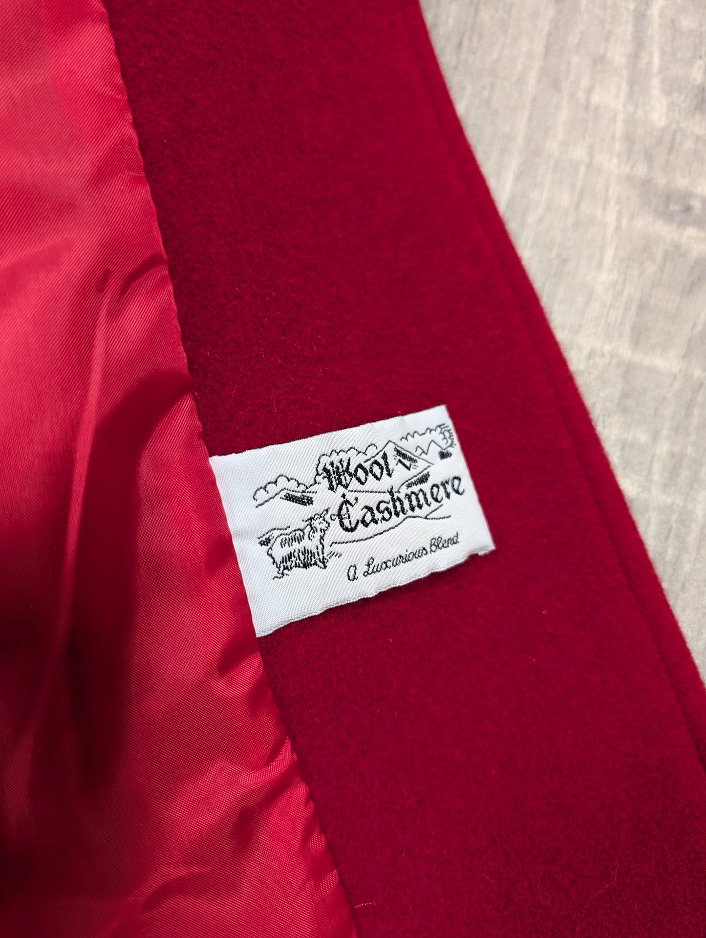 Deadstock 1980s David Barry red wool and cashmere coat - XL