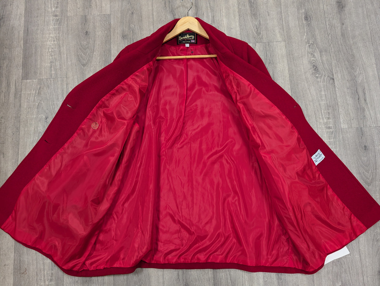 Deadstock 1980s David Barry red wool and cashmere coat - XL