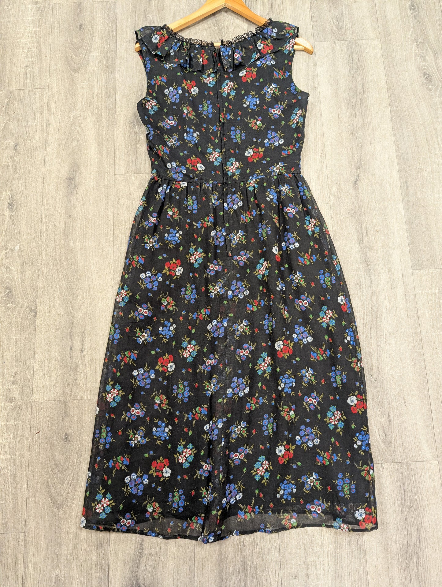 1970s Kati at Laura Phillips black floral dress - Size 10