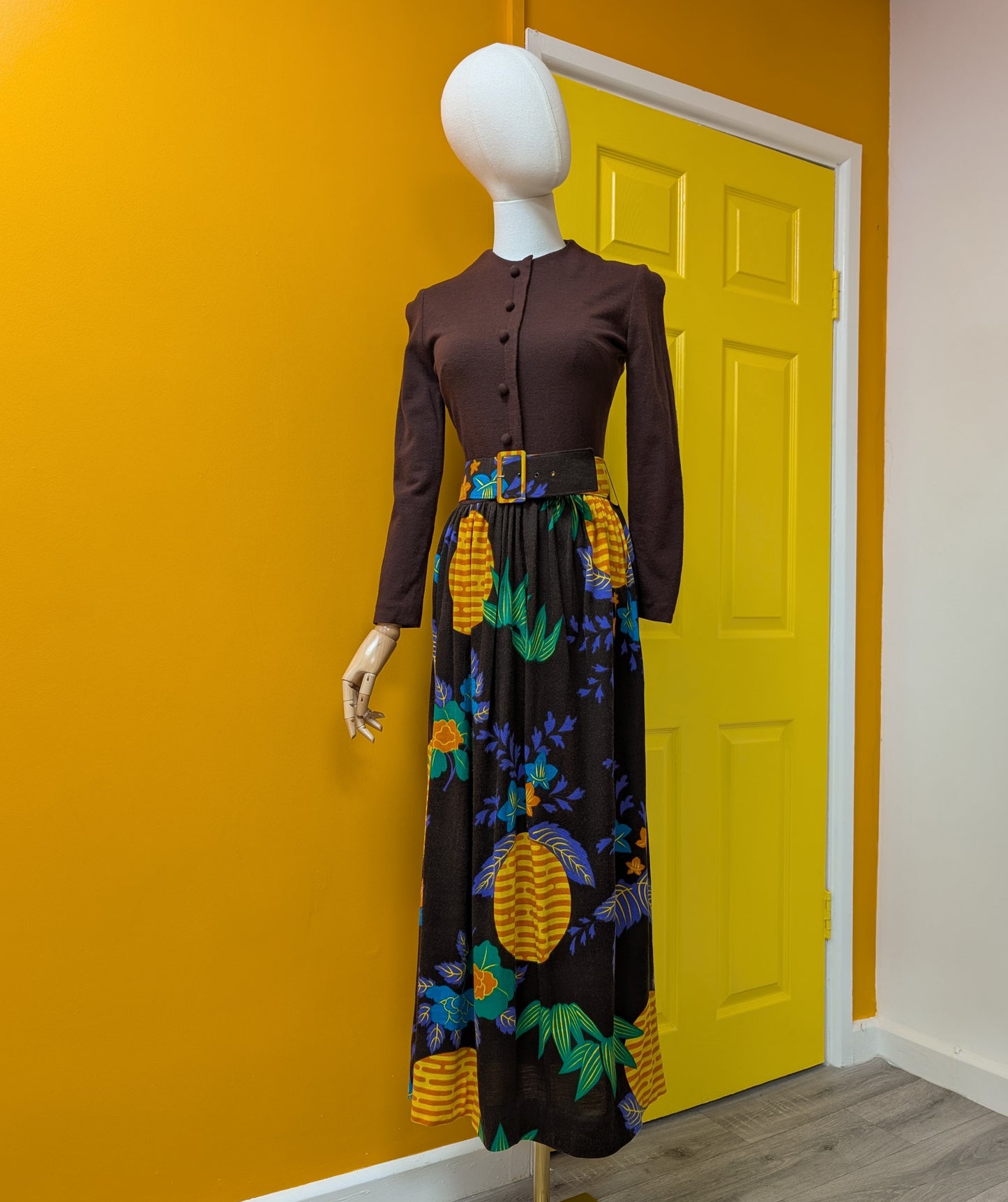 1970s Peter Barron maxi dress and belt - Size 6/8