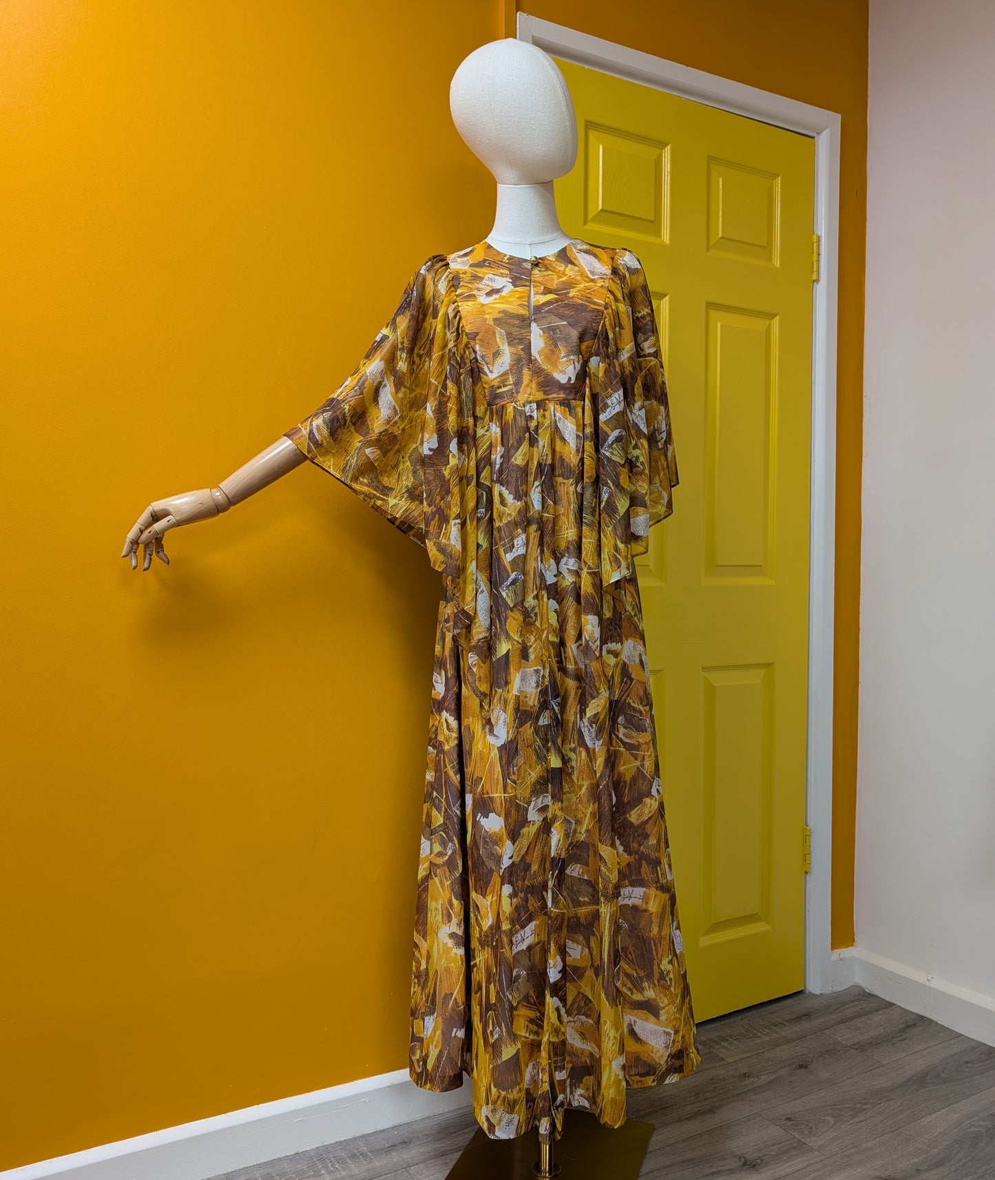 1970s abstract print maxi dress - S