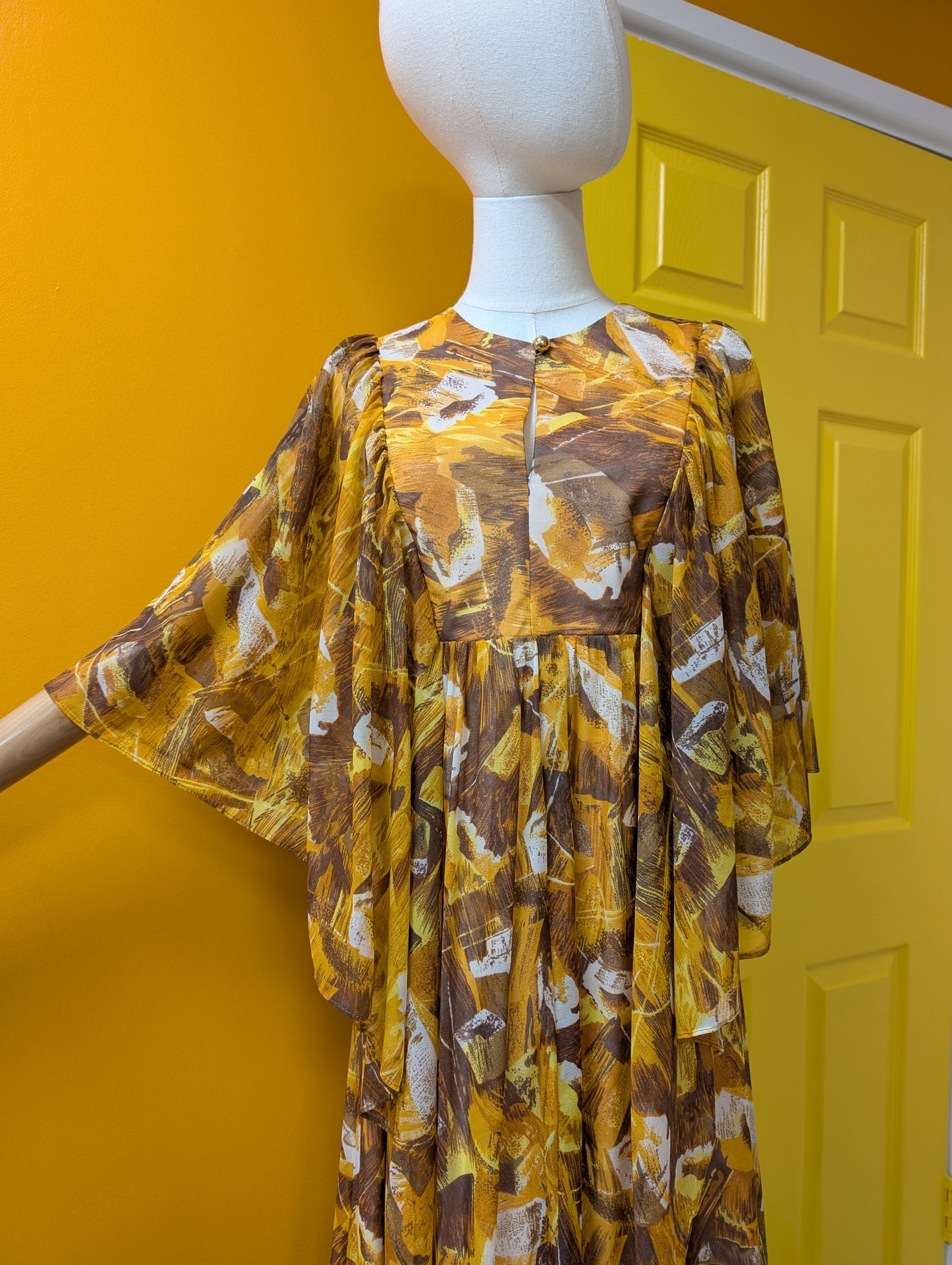 1970s abstract print maxi dress - S