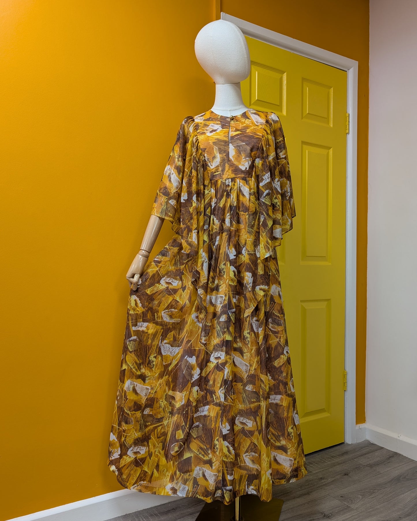 1970s abstract print maxi dress - S