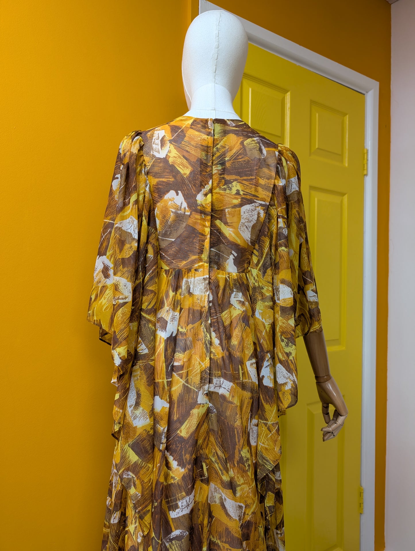 1970s abstract print maxi dress - S