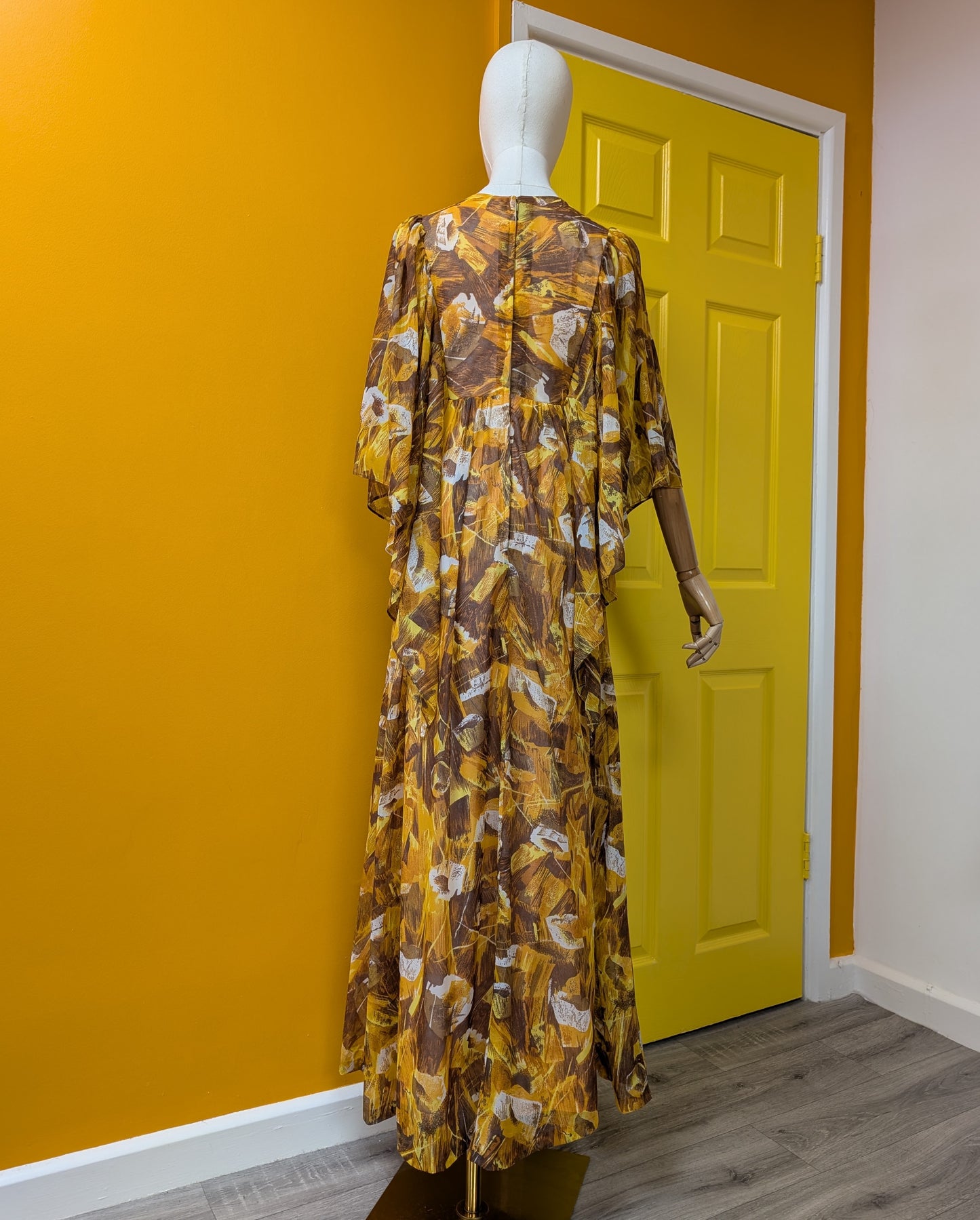 1970s abstract print maxi dress - S