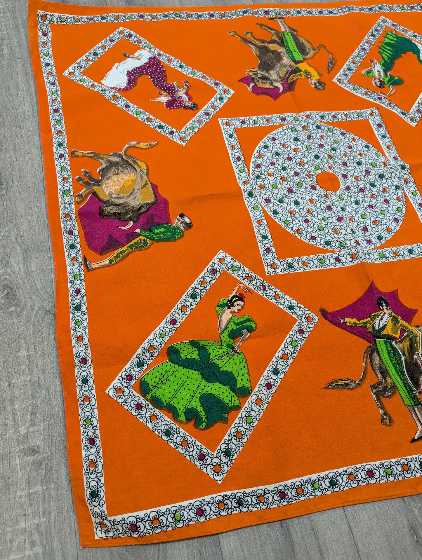 1950s orange Spanish/matador tablecloth