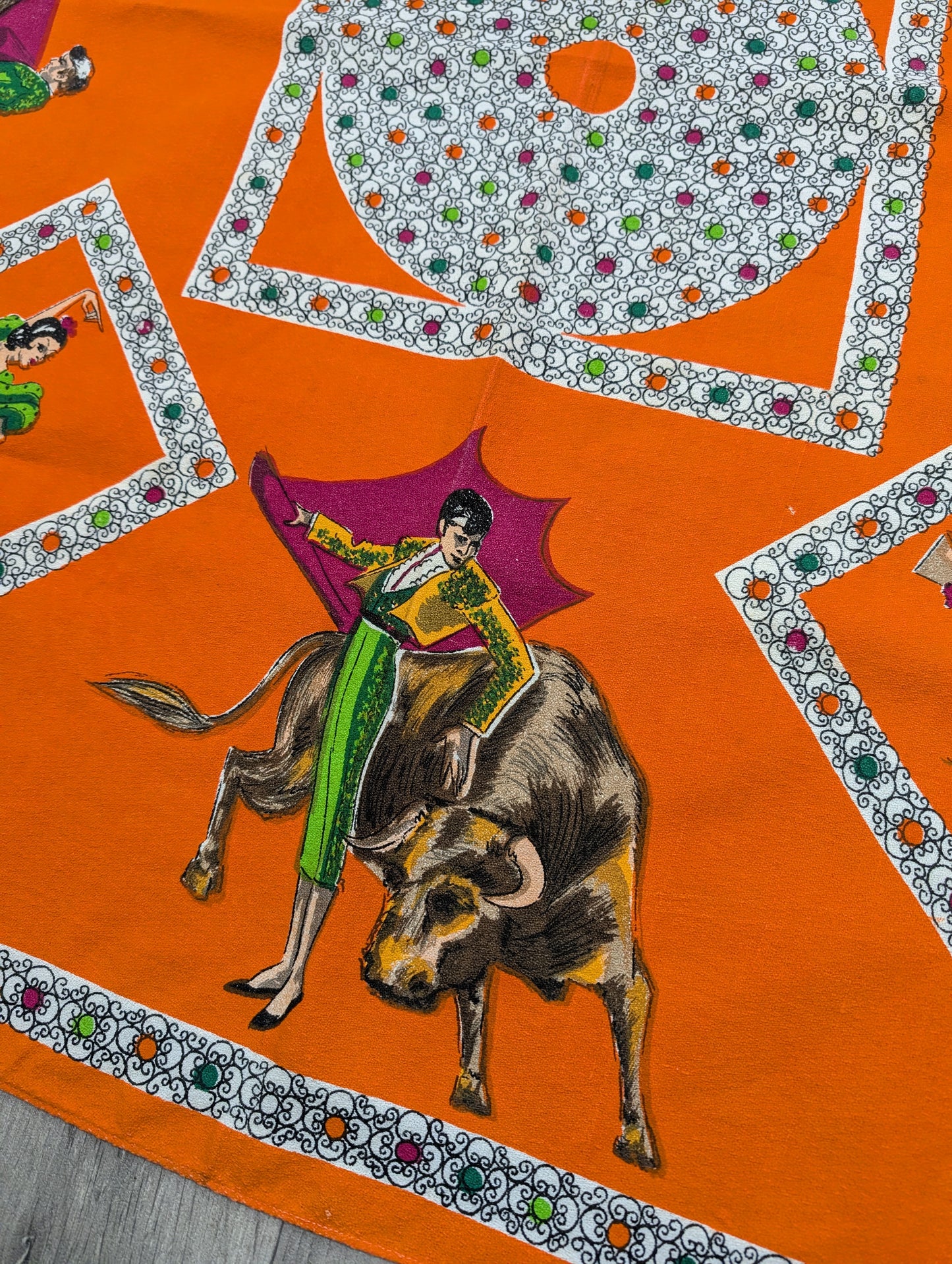 1950s orange Spanish/matador tablecloth