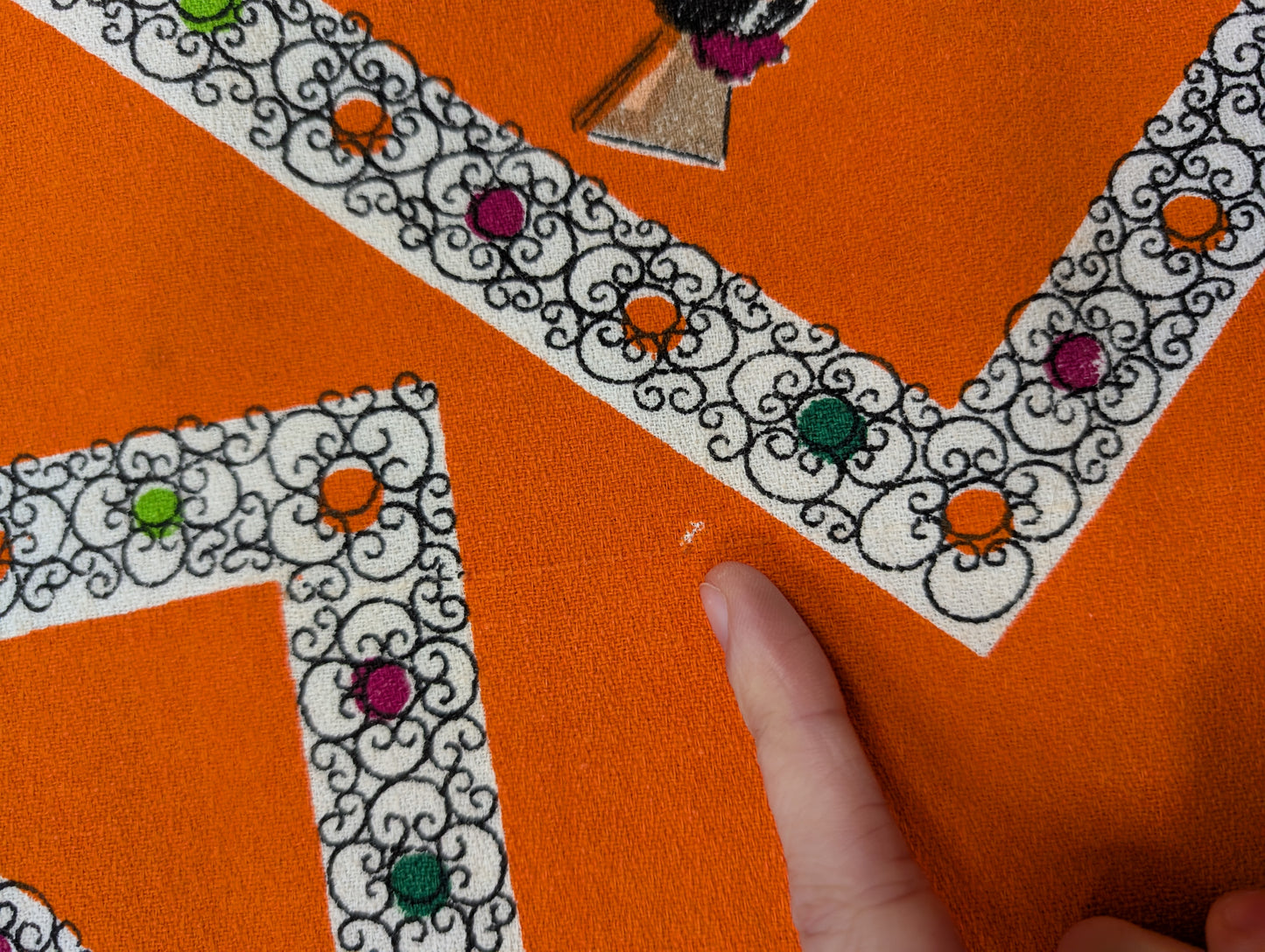 1950s orange Spanish/matador tablecloth