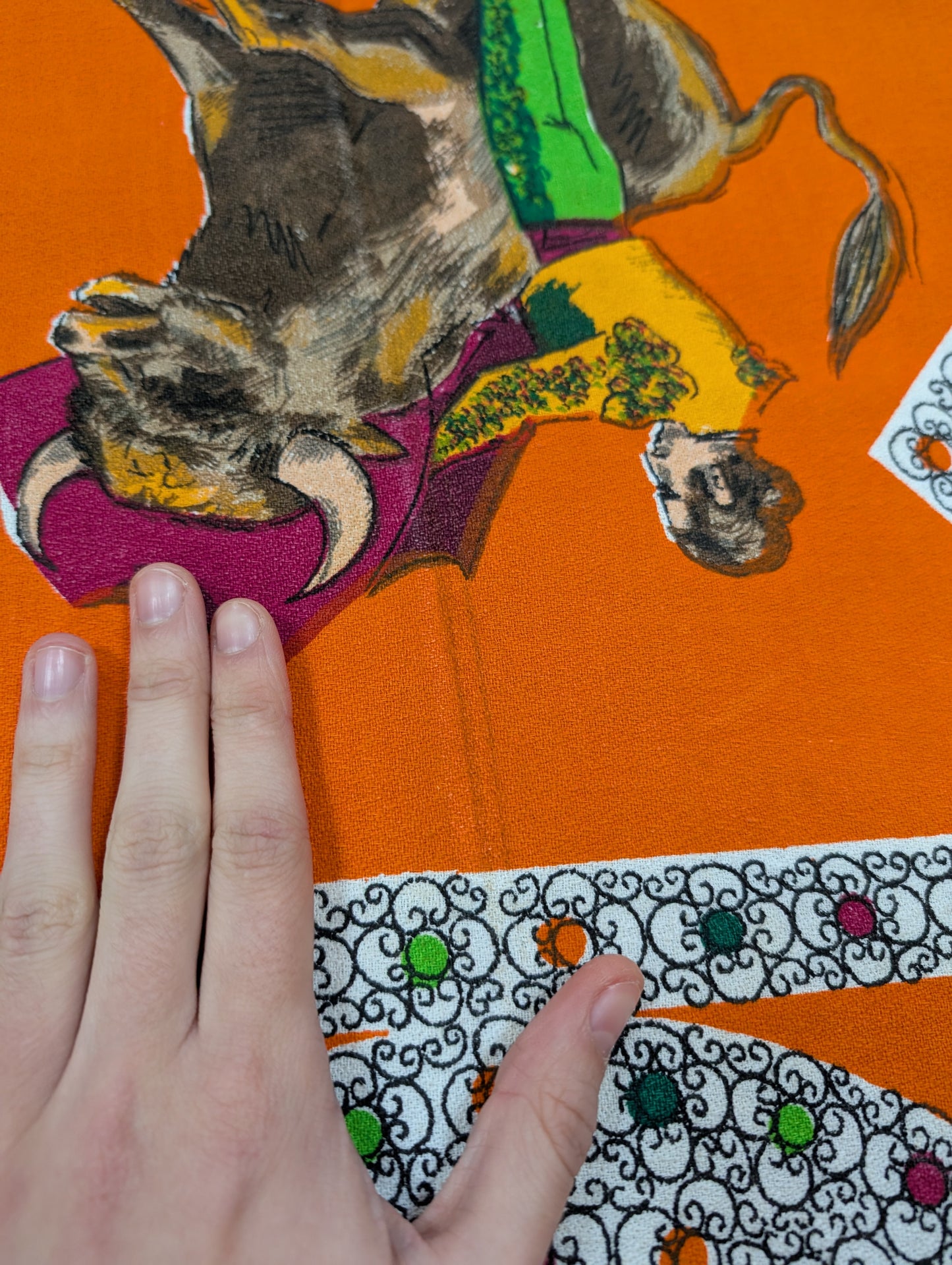 1950s orange Spanish/matador tablecloth