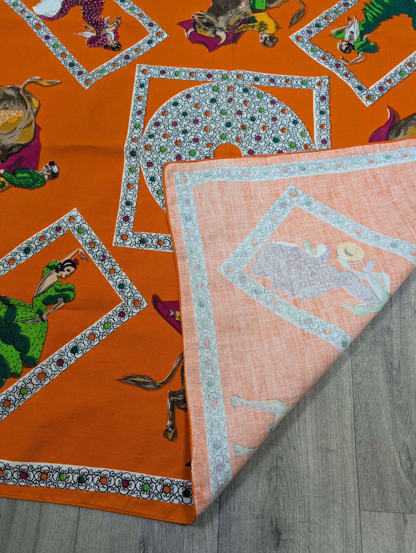 1950s orange Spanish/matador tablecloth