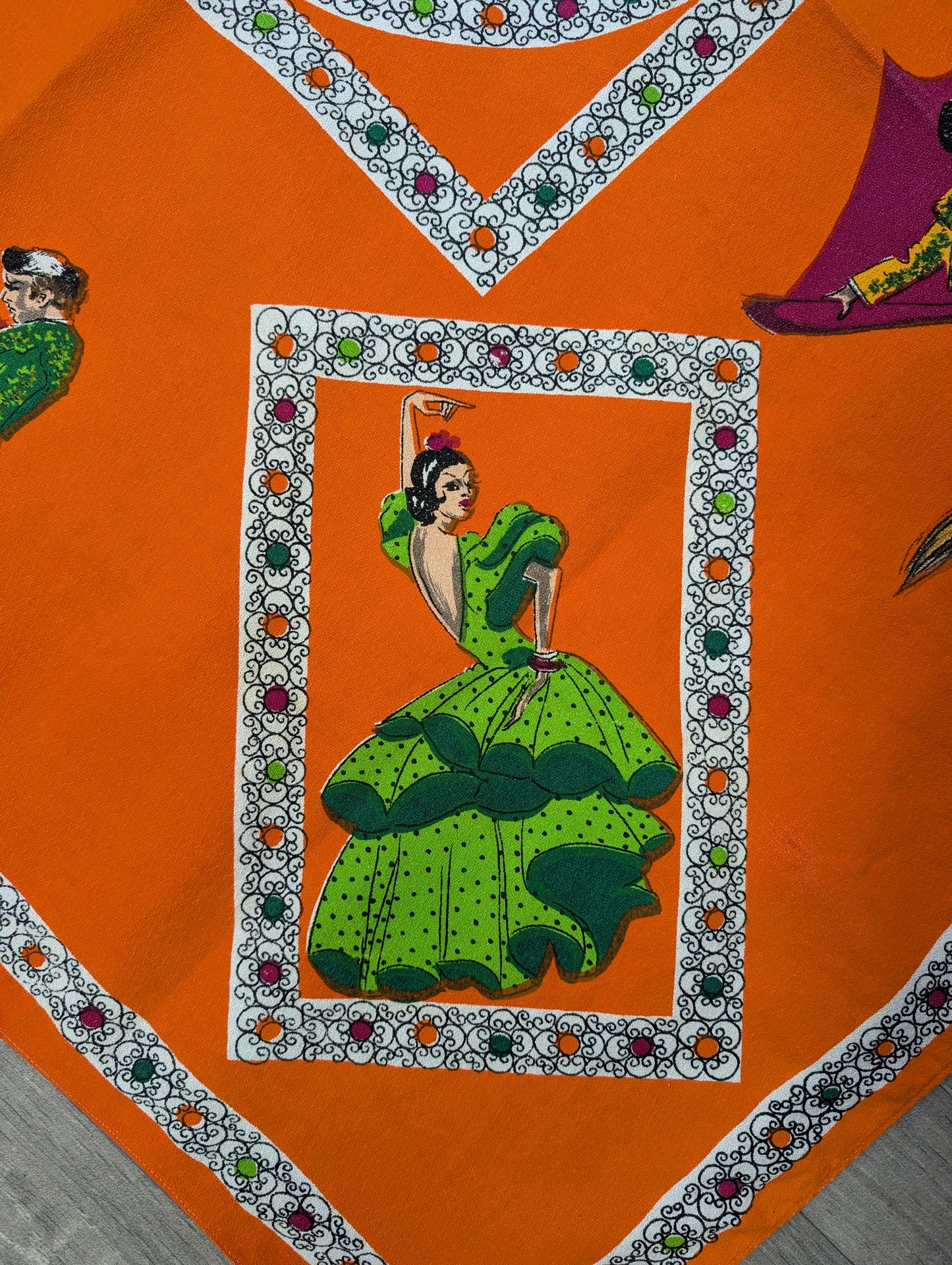 1950s orange Spanish/matador tablecloth