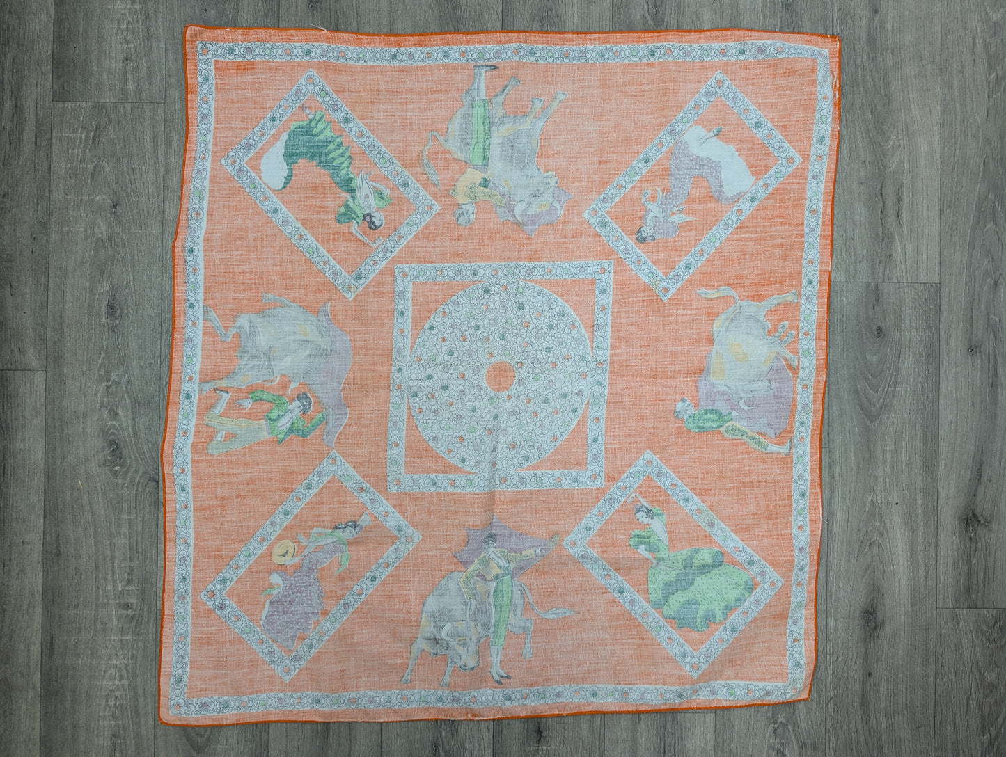 1950s orange Spanish/matador tablecloth