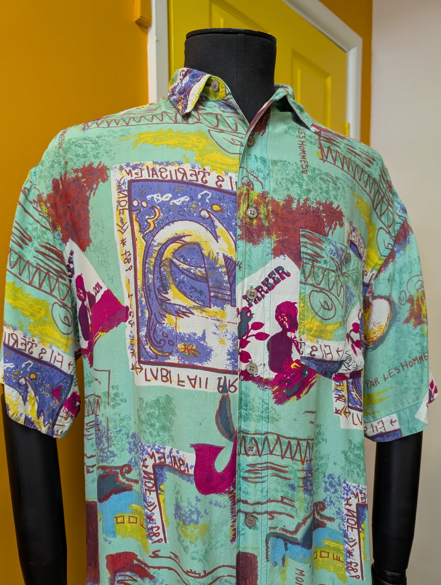 1990s C&A Charlie Parker novelty print shirt