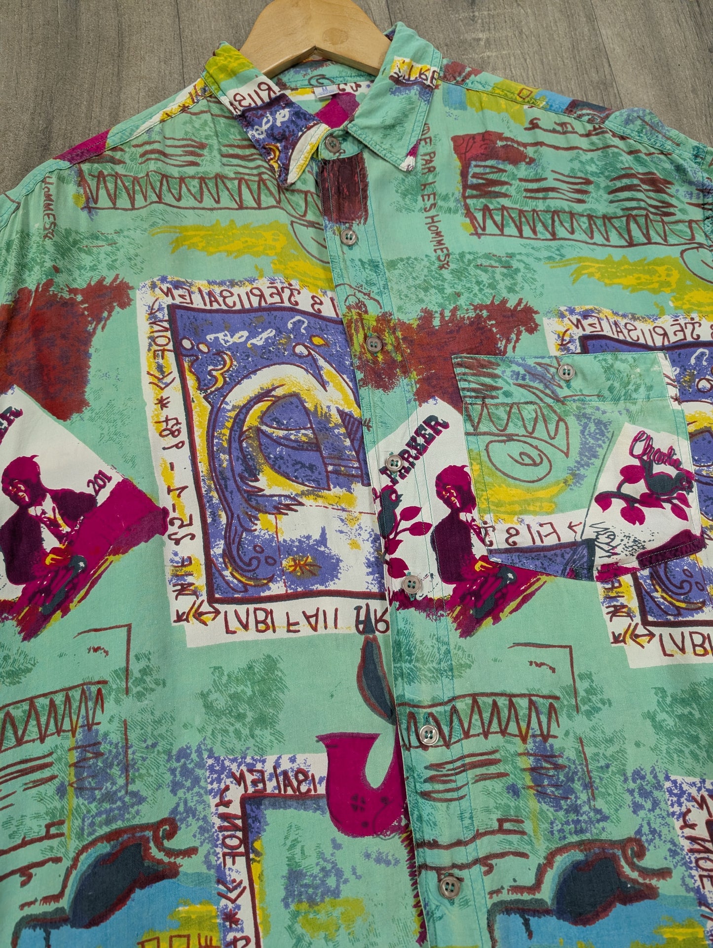 1990s C&A Charlie Parker novelty print shirt
