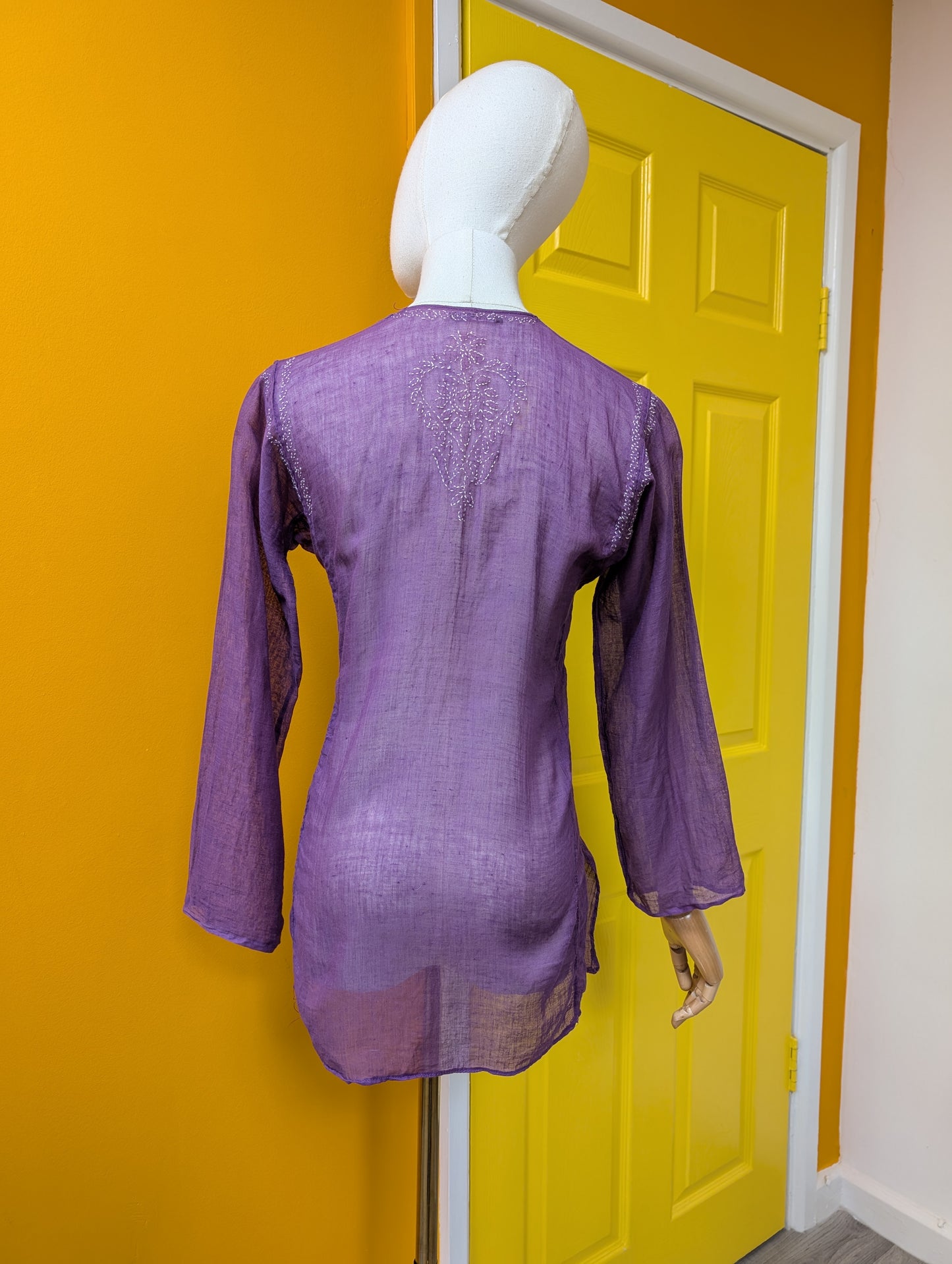 1970s purple Indian cotton embroidered top - XS/S