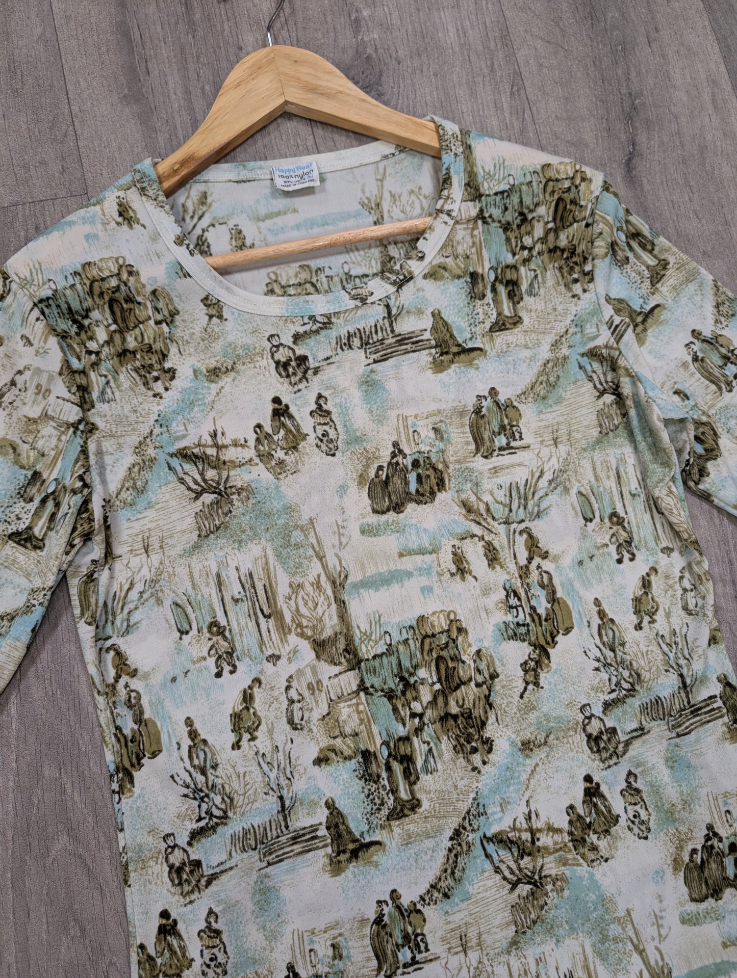 1970s novelty print nylon long sleeved t-shirt - M