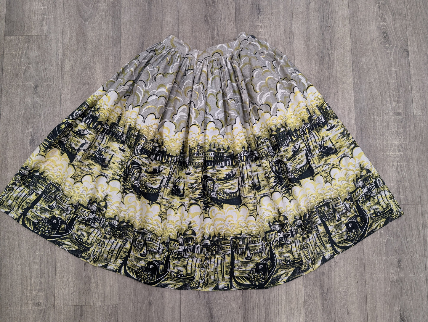 1950s novelty print Venice gondola cotton skirt - 23" waist