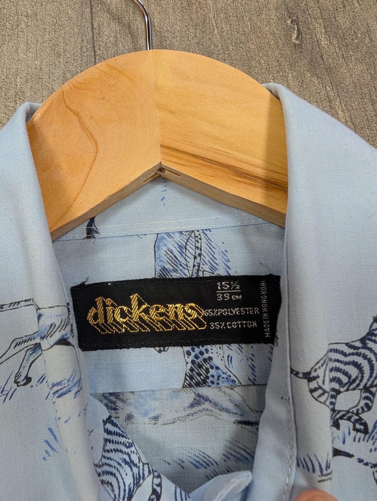 1970s Dickens novelty safari animal print dagger collar shirt