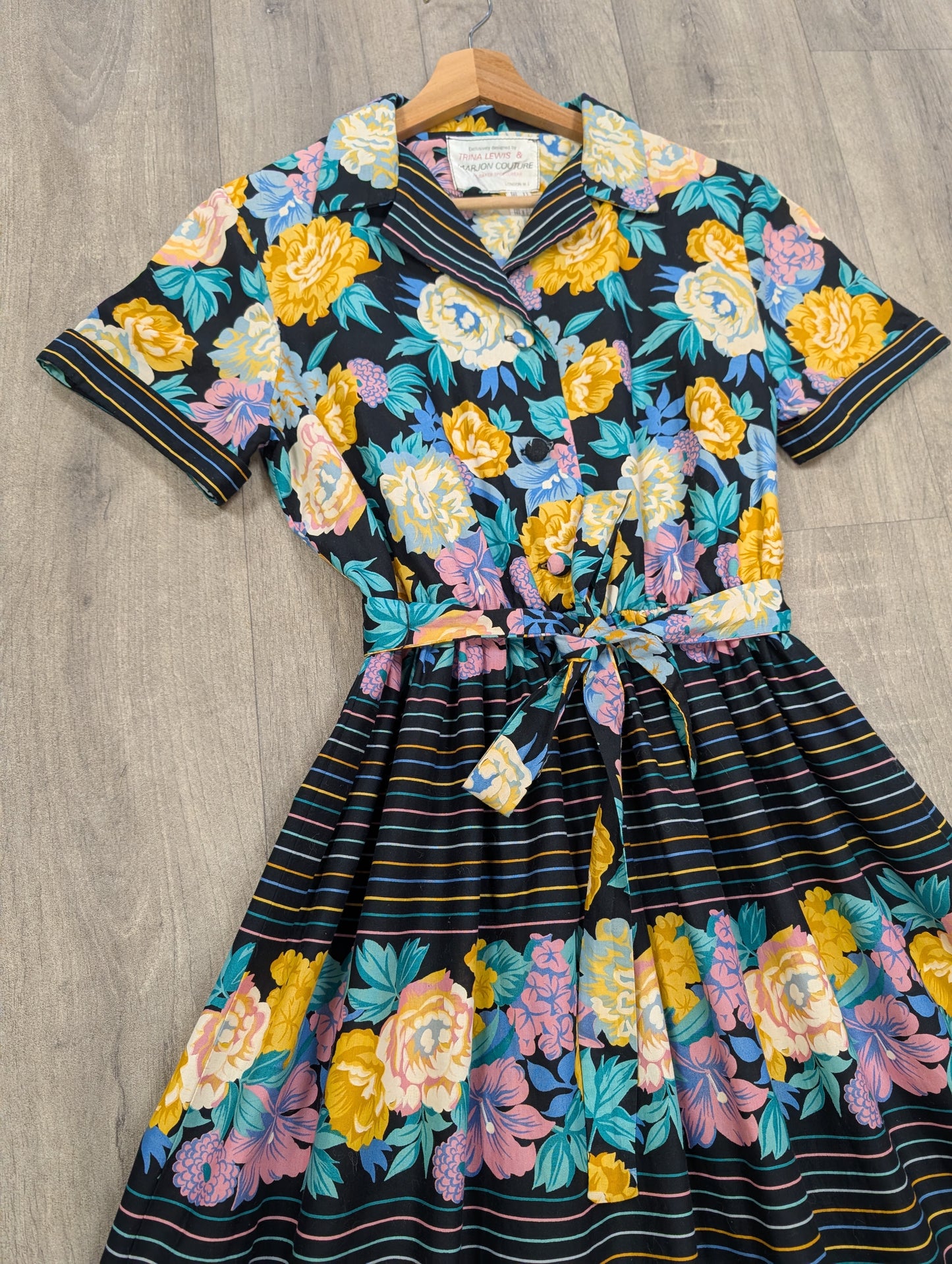 70s/80s Trina Lewis & Marjon Couture cotton dress - M/12