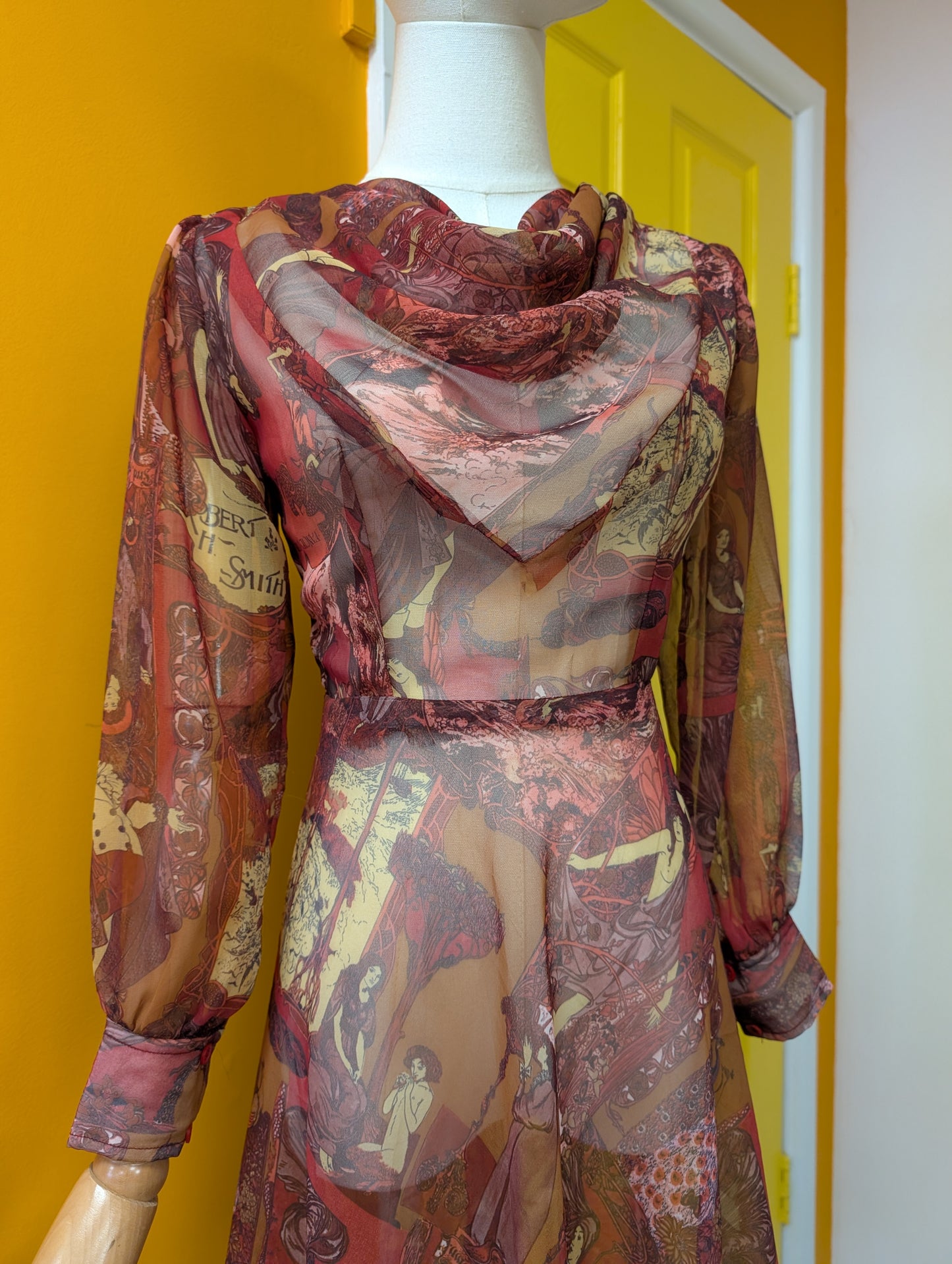 60s/70s novelty print sheer dress - XS