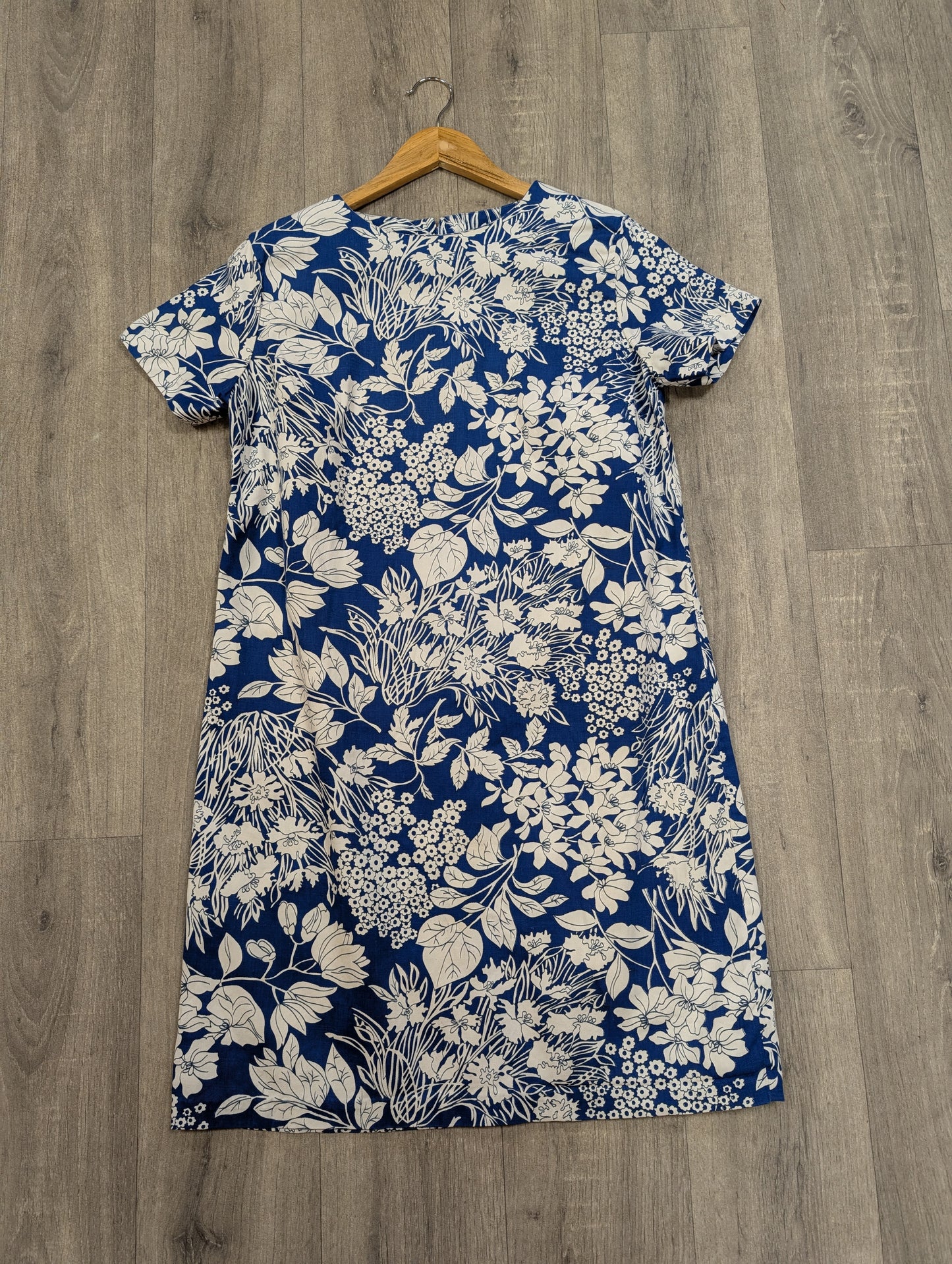 1960s blue/white floral cotton dress - M/12/14