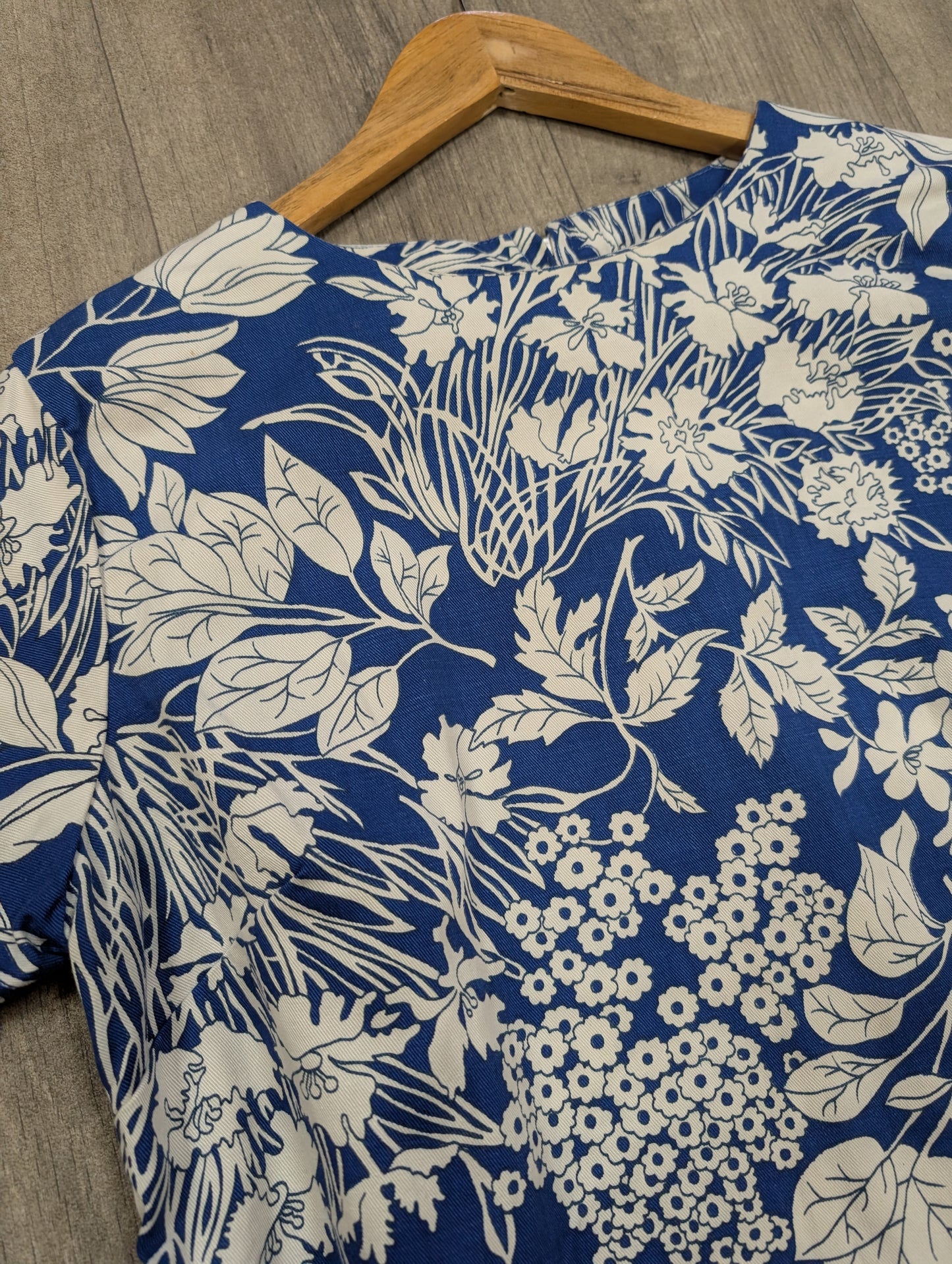 1960s blue/white floral cotton dress - M/12/14